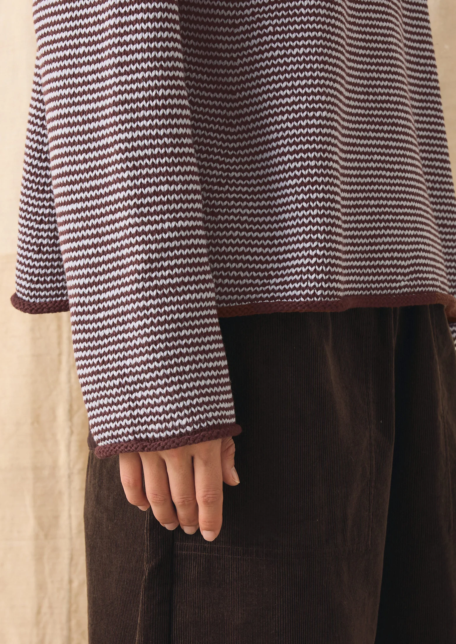 Stripe Linen Cotton Sweater | Brown Ochre/Periwinkle - Image 3