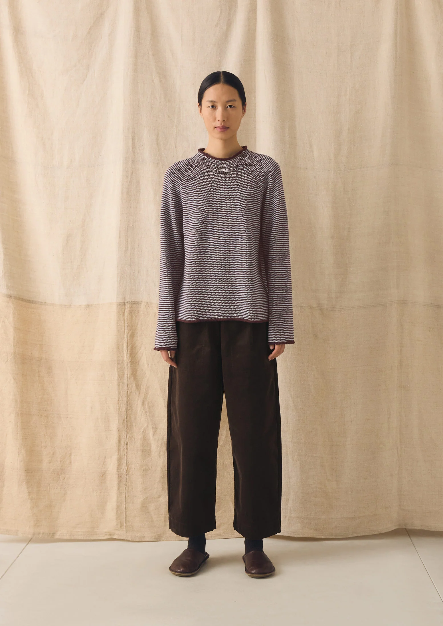 Stripe Linen Cotton Sweater | Brown Ochre/Periwinkle - Image 4
