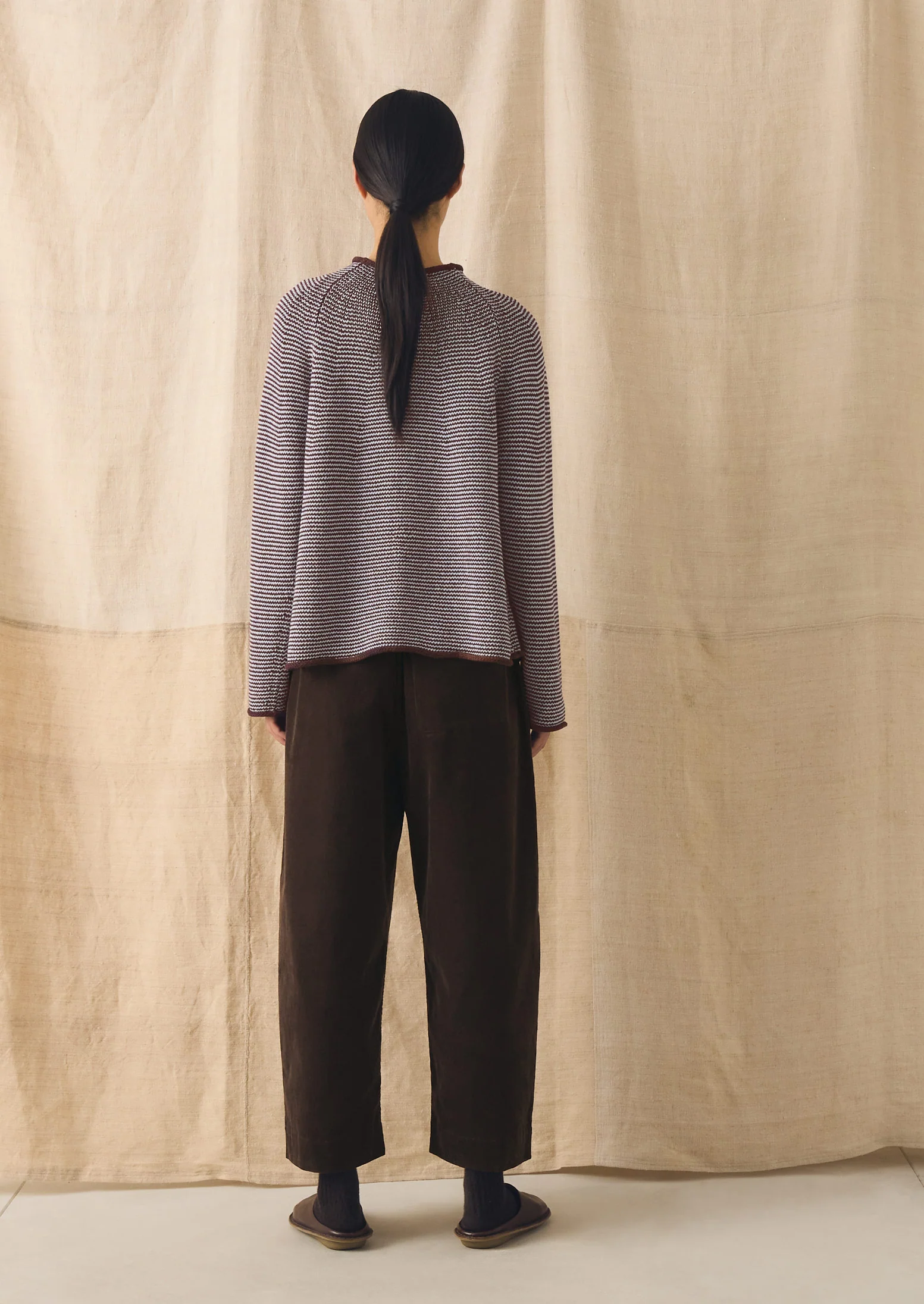 Stripe Linen Cotton Sweater | Brown Ochre/Periwinkle - Image 5