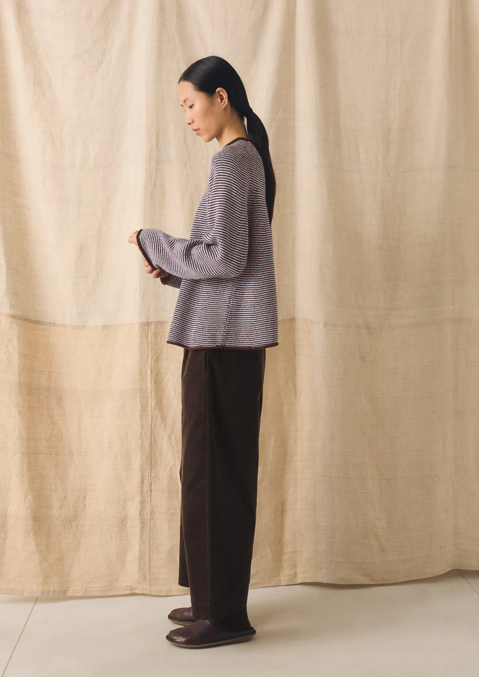 Stripe Linen Cotton Sweater | Brown Ochre/Periwinkle - Image 6