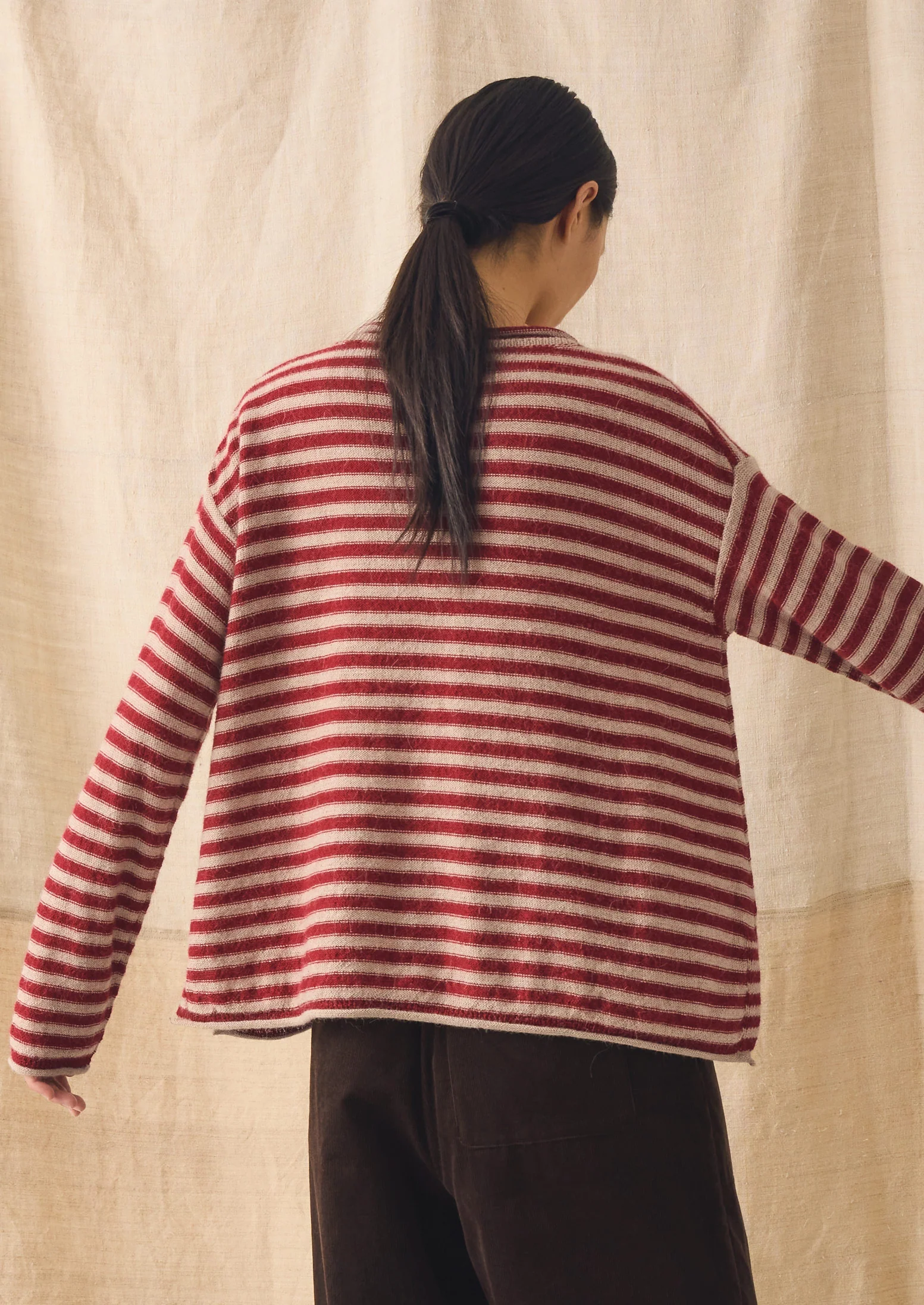 Stripe Lofty Alpaca Wool Sweater | Oatmeal/Red - Image 4