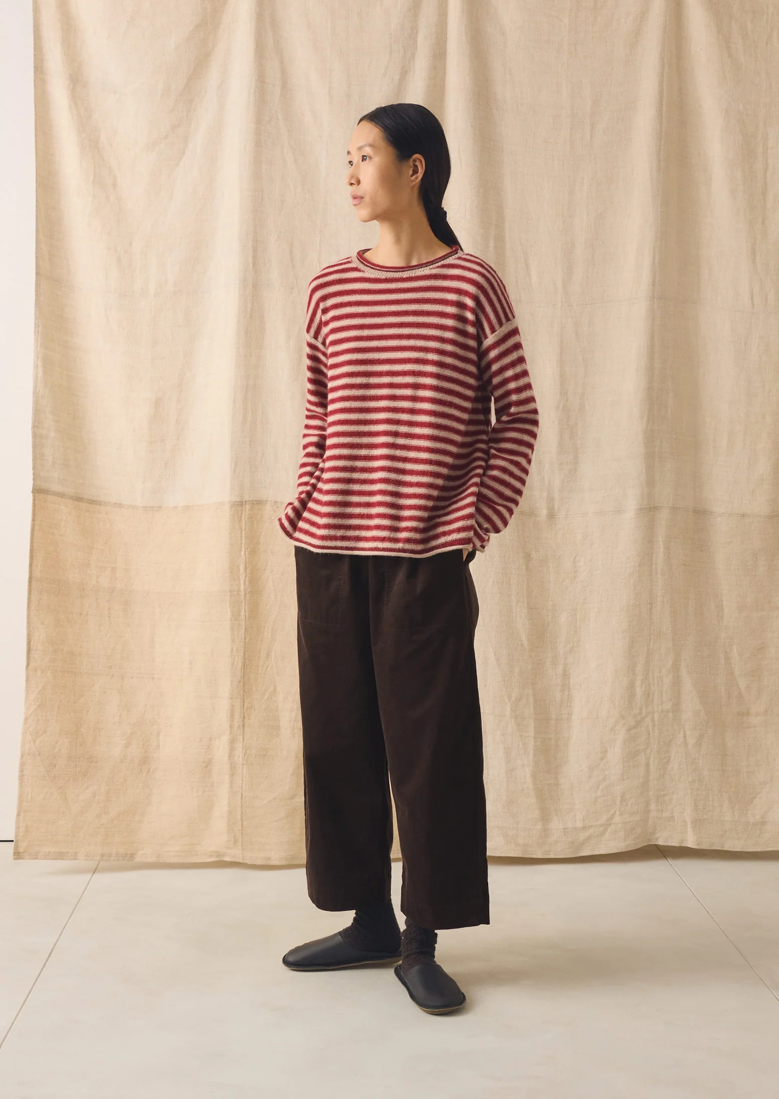 Stripe Lofty Alpaca Wool Sweater | Oatmeal/Red - Image 5