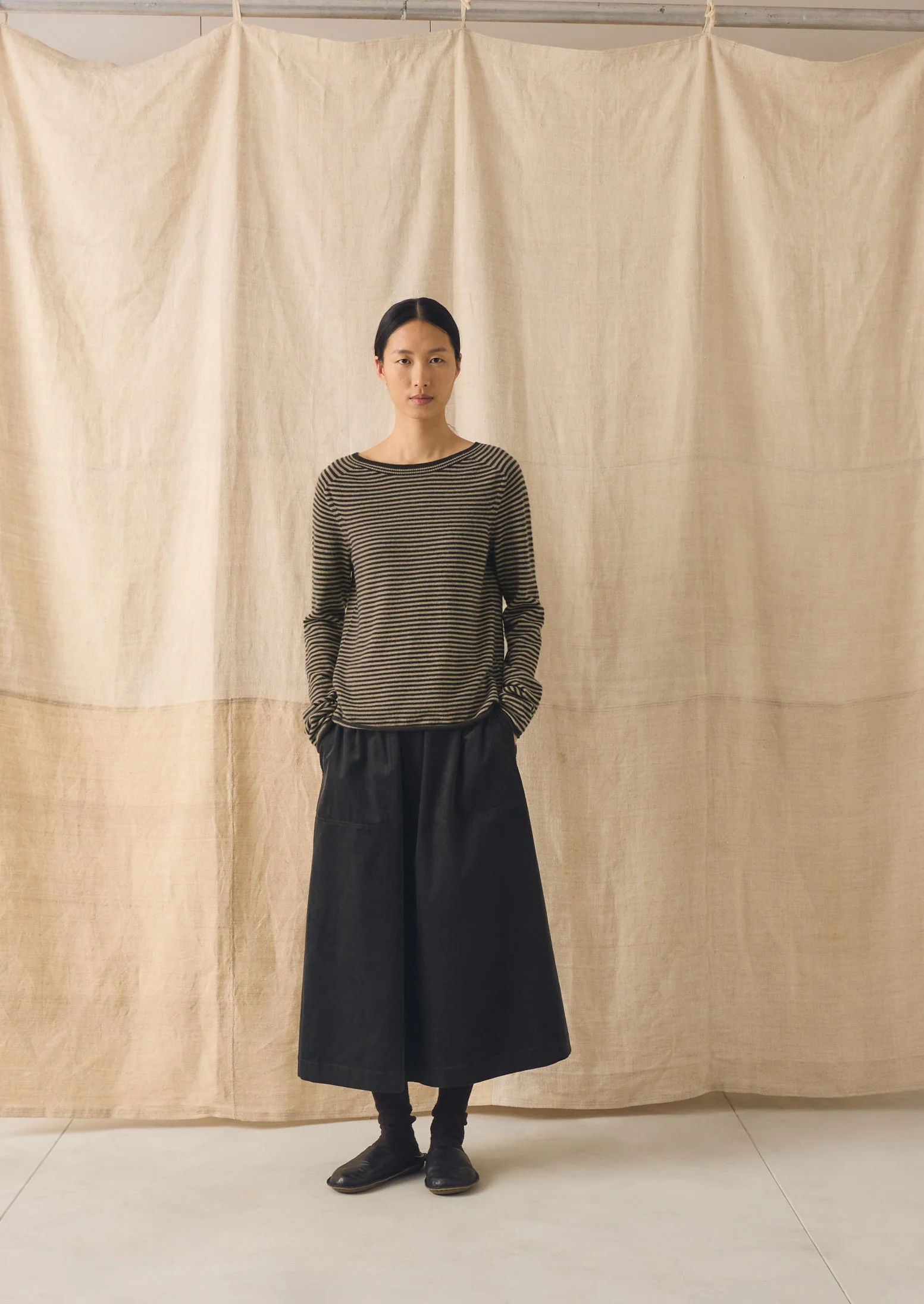 Stripe Wool Cashmere Neat Sweater | Brown Umber/Biscuit - Image 3