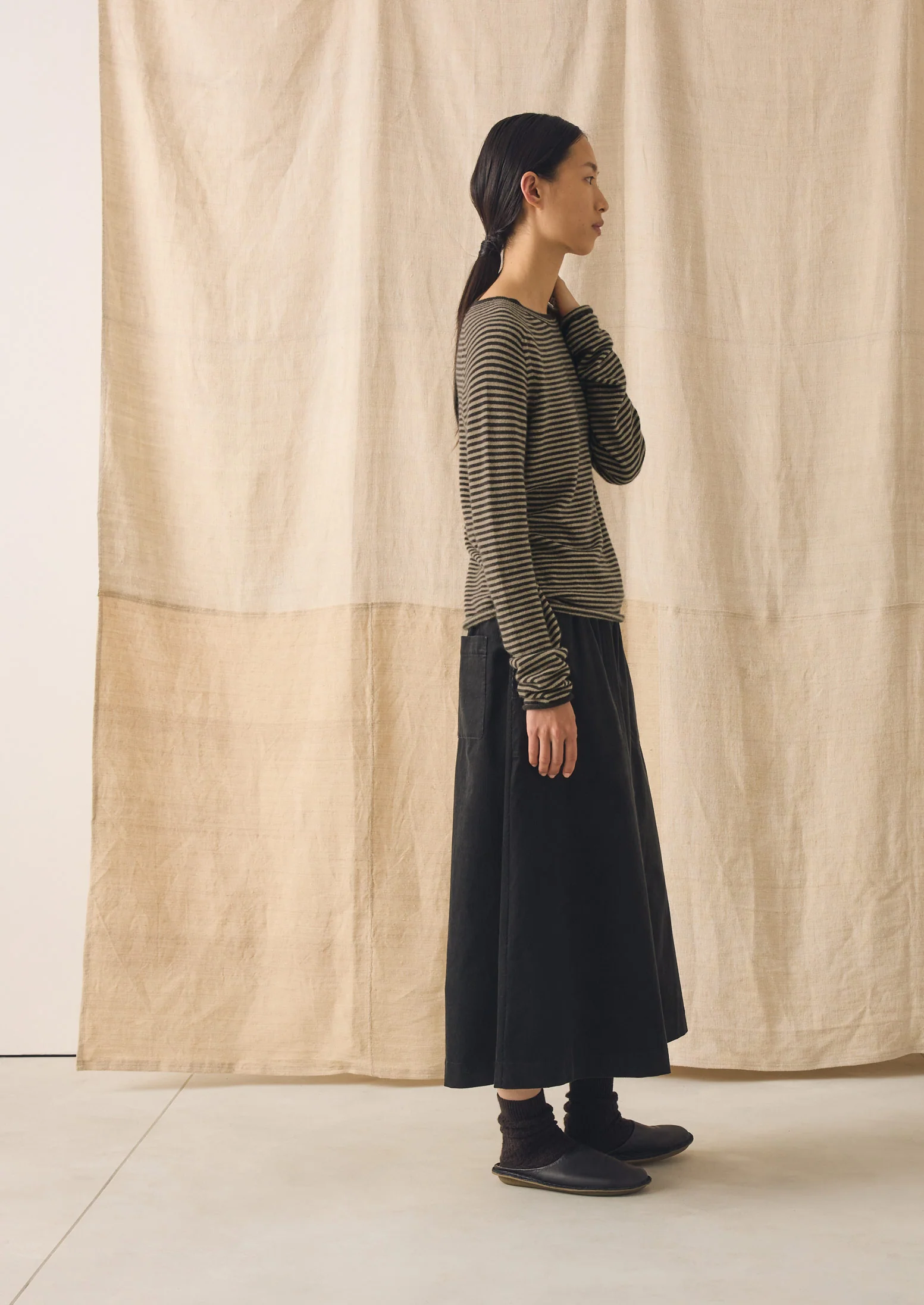 Stripe Wool Cashmere Neat Sweater | Brown Umber/Biscuit - Image 4