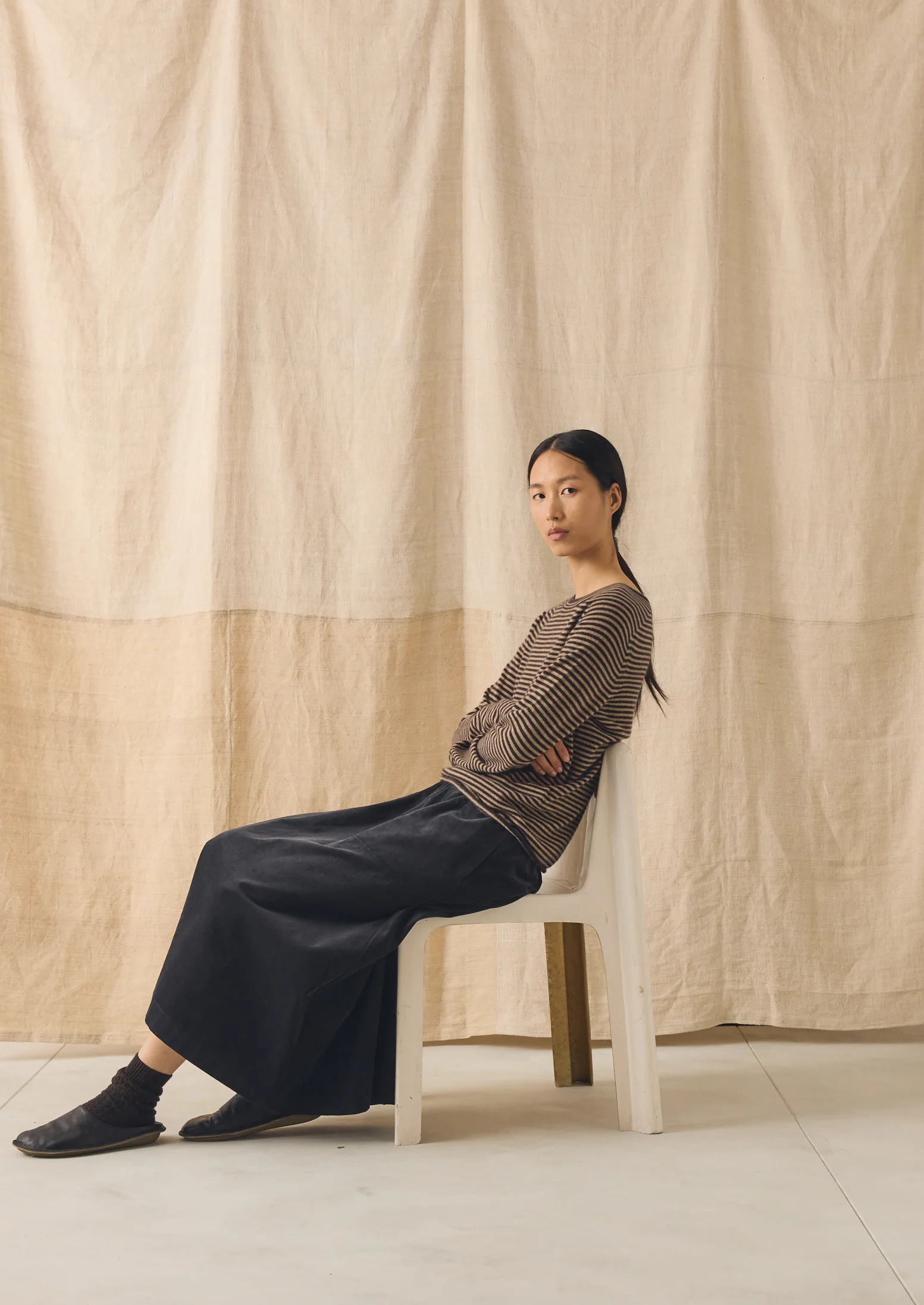 Stripe Wool Cashmere Neat Sweater | Brown Umber/Biscuit - Image 5