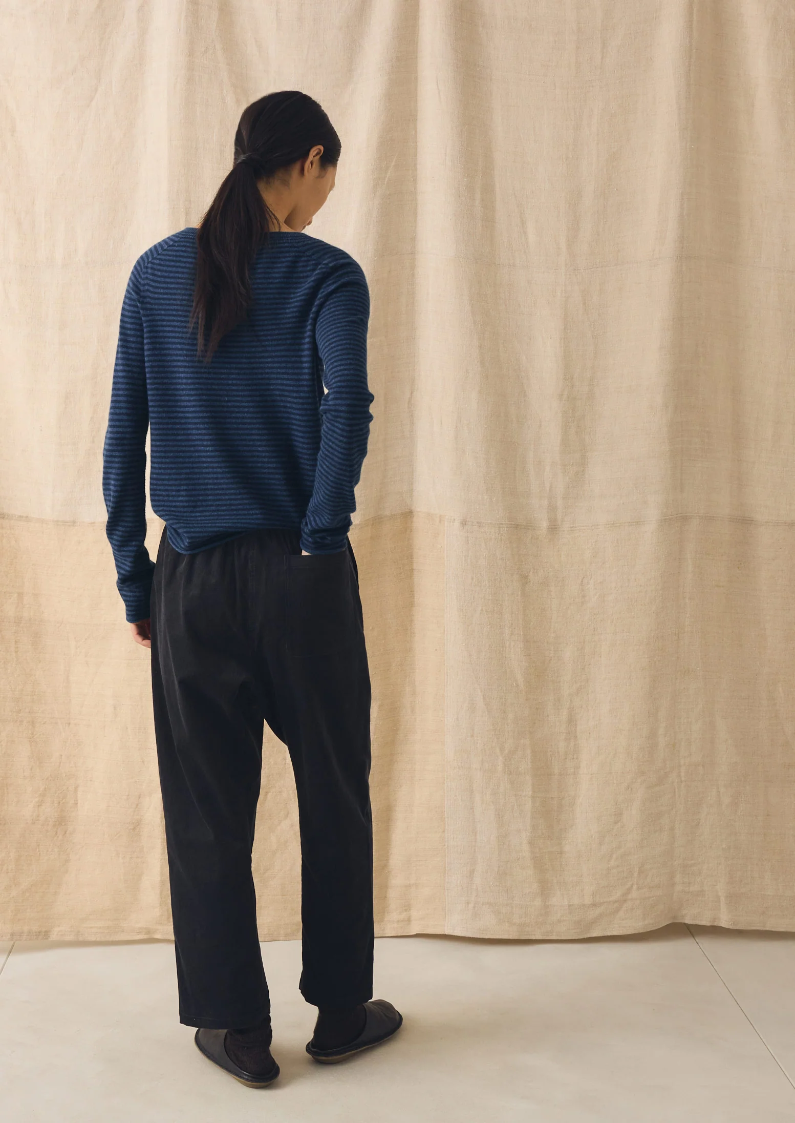 Stripe Wool Cashmere Neat Sweater | Denim Blue/Blue - Image 3