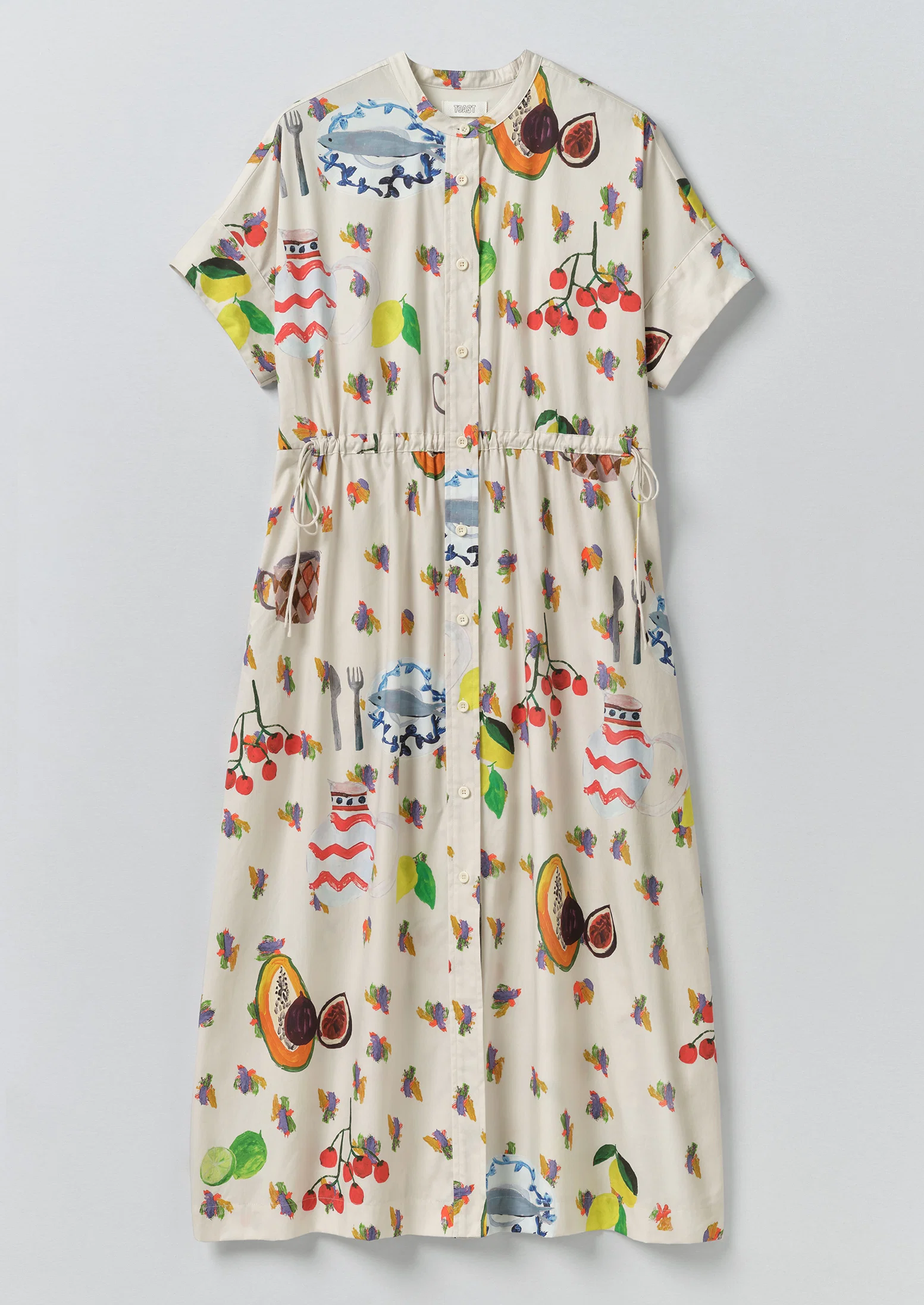 Table Setting Print Cotton Dress | Ecru Multi