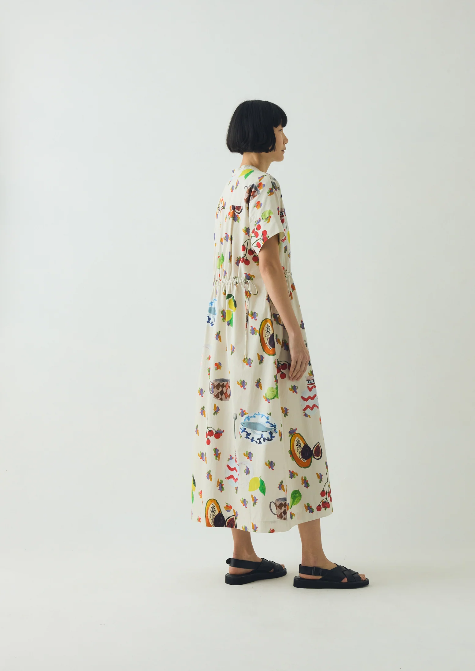 Table Setting Print Cotton Dress | Ecru Multi - Image 4