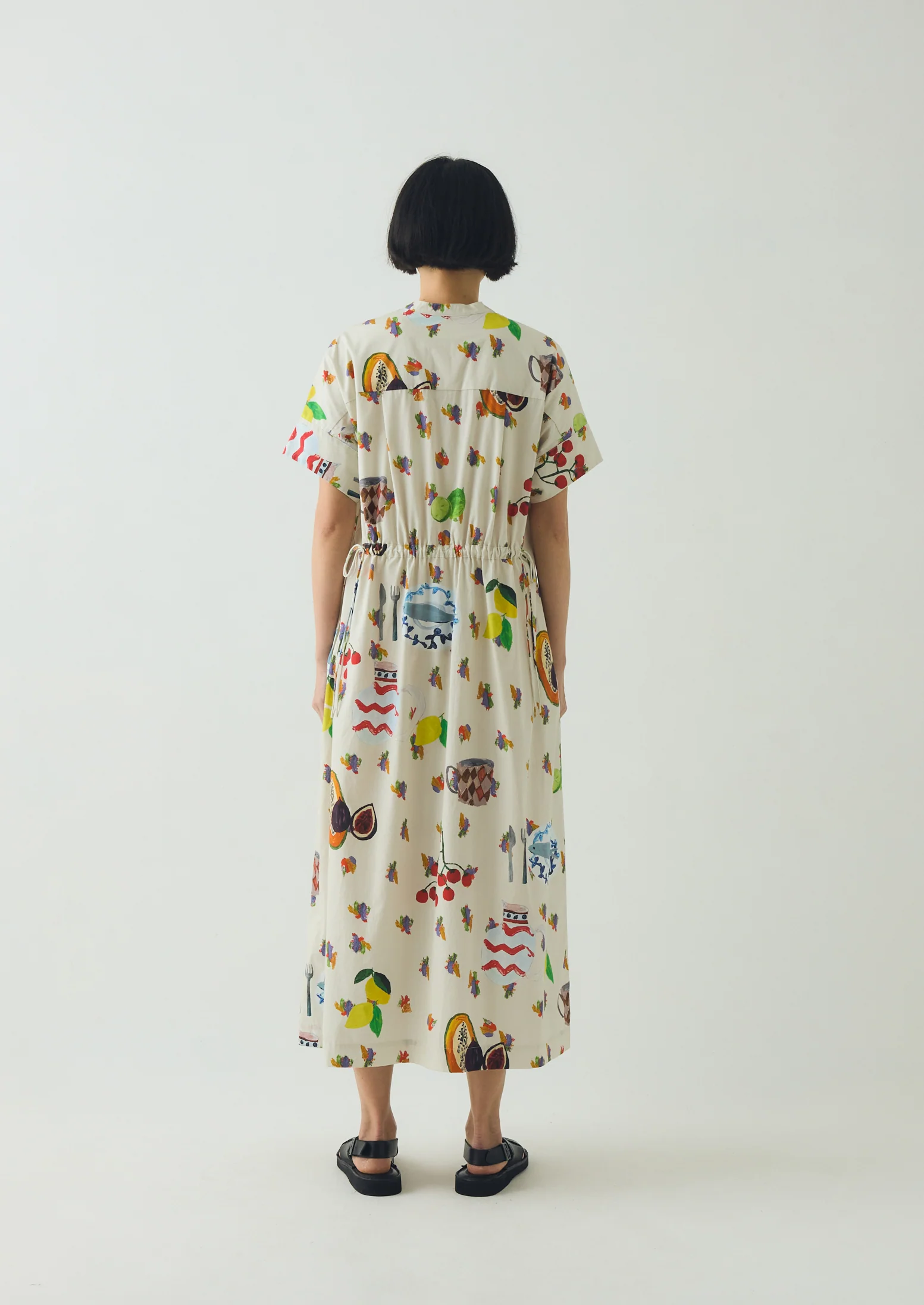 Table Setting Print Cotton Dress | Ecru Multi - Image 5