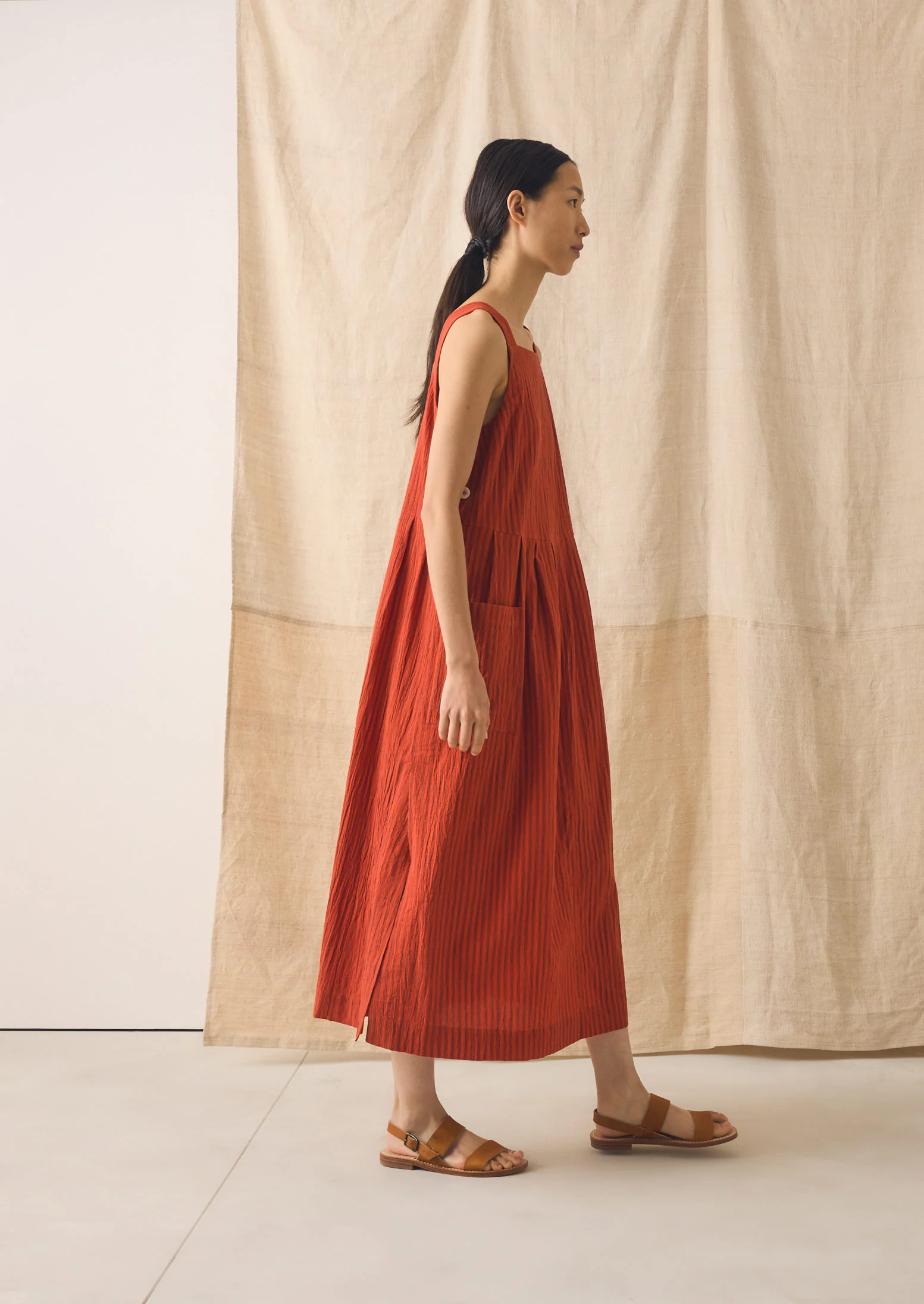 Tablier Stripe Cotton Pinafore Dress | Tomato - Image 2