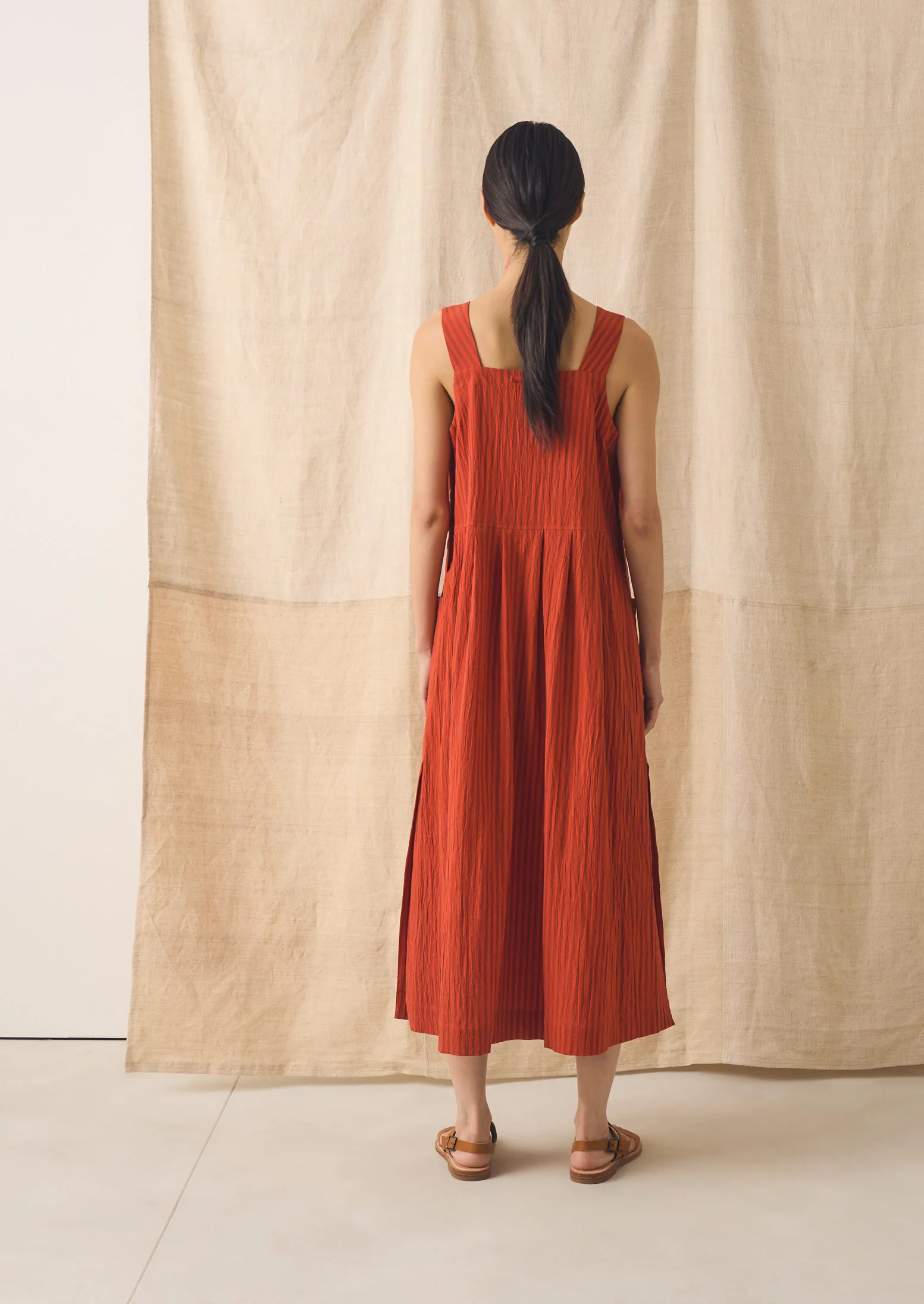 Tablier Stripe Cotton Pinafore Dress | Tomato - Image 4