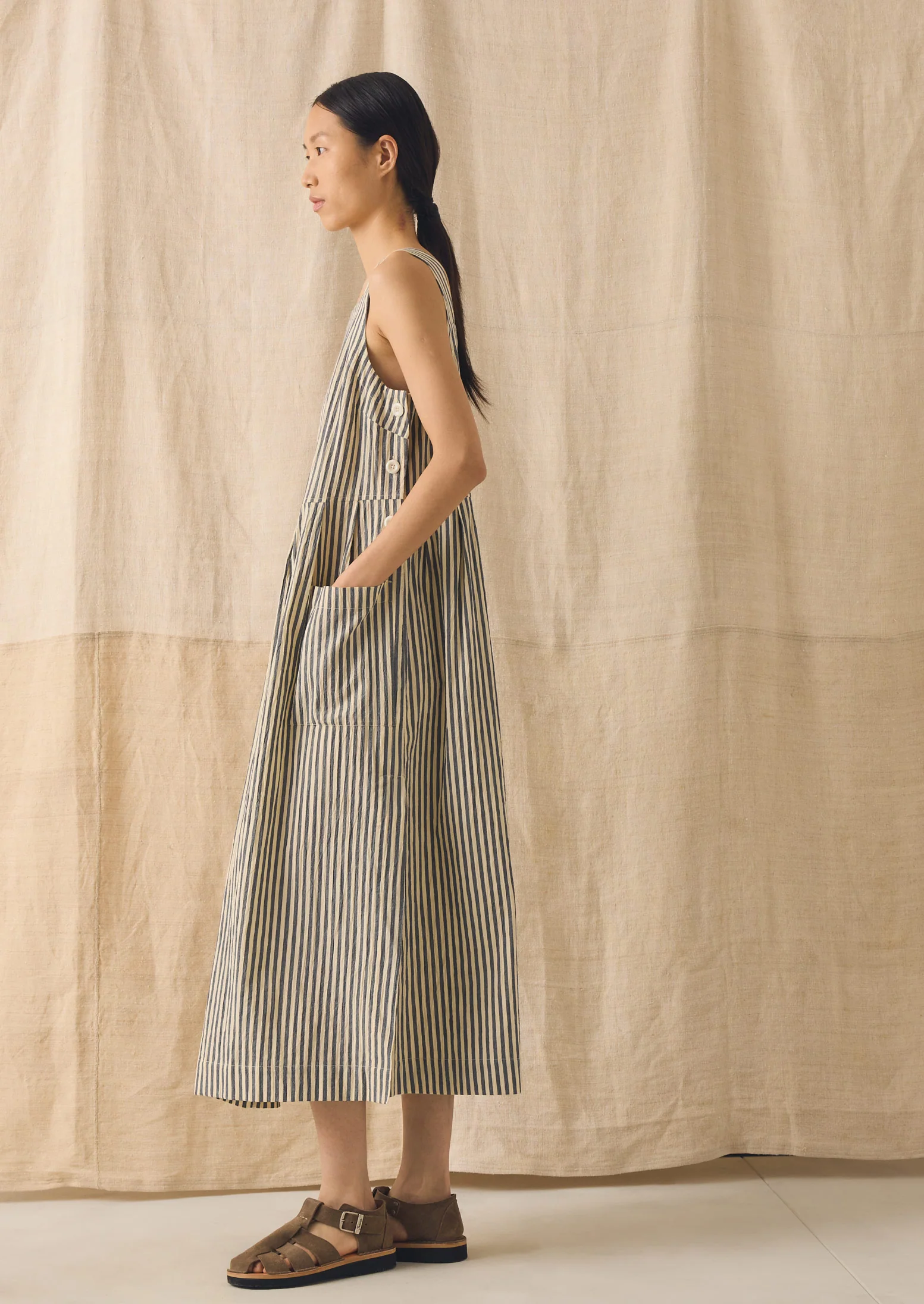 Tablier Stripe Cotton Pinafore Dress | Workshop Blue - Image 3