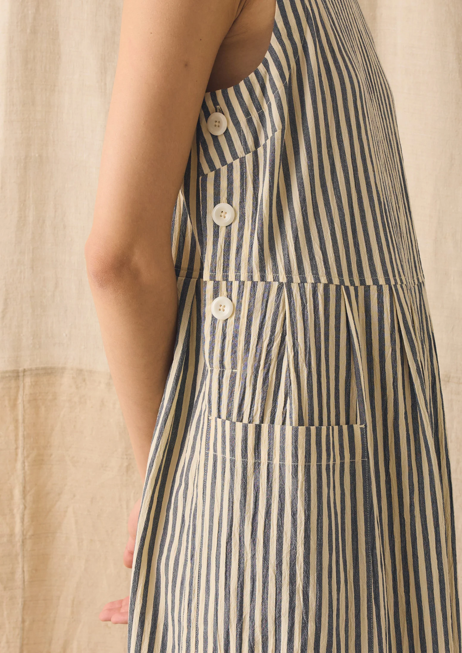 Tablier Stripe Cotton Pinafore Dress | Workshop Blue - Image 4