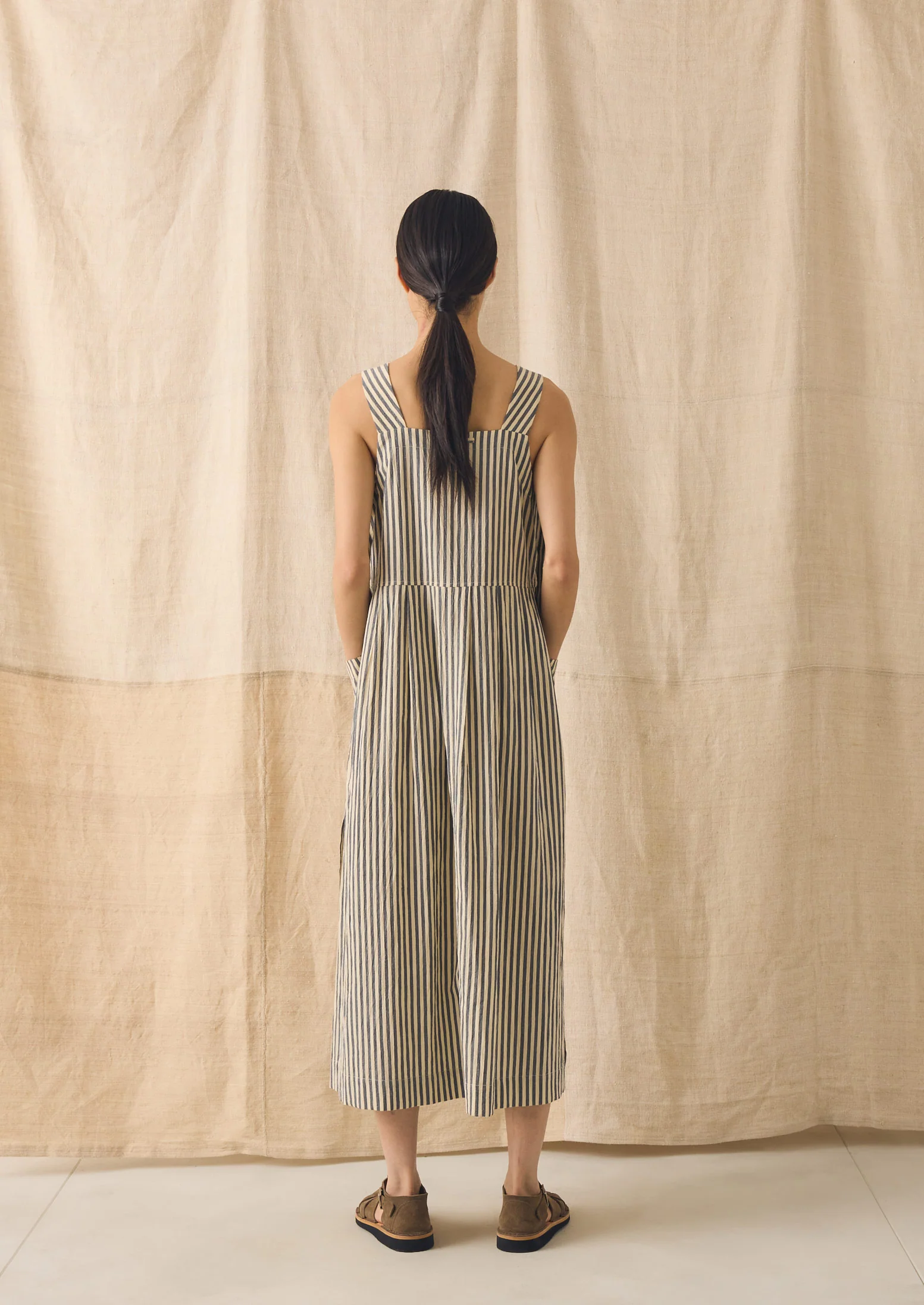 Tablier Stripe Cotton Pinafore Dress | Workshop Blue - Image 5