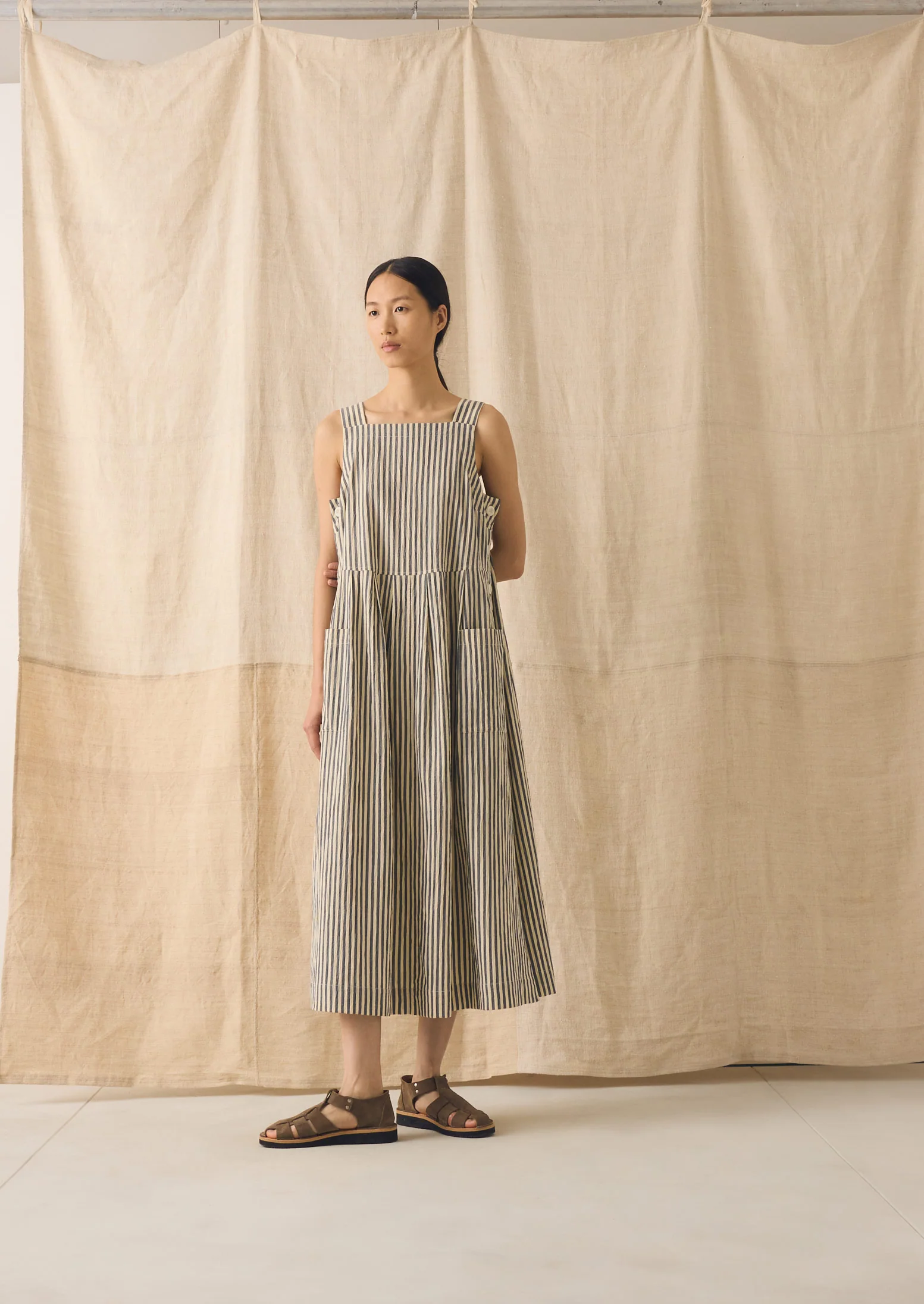 Tablier Stripe Cotton Pinafore Dress | Workshop Blue - Image 6