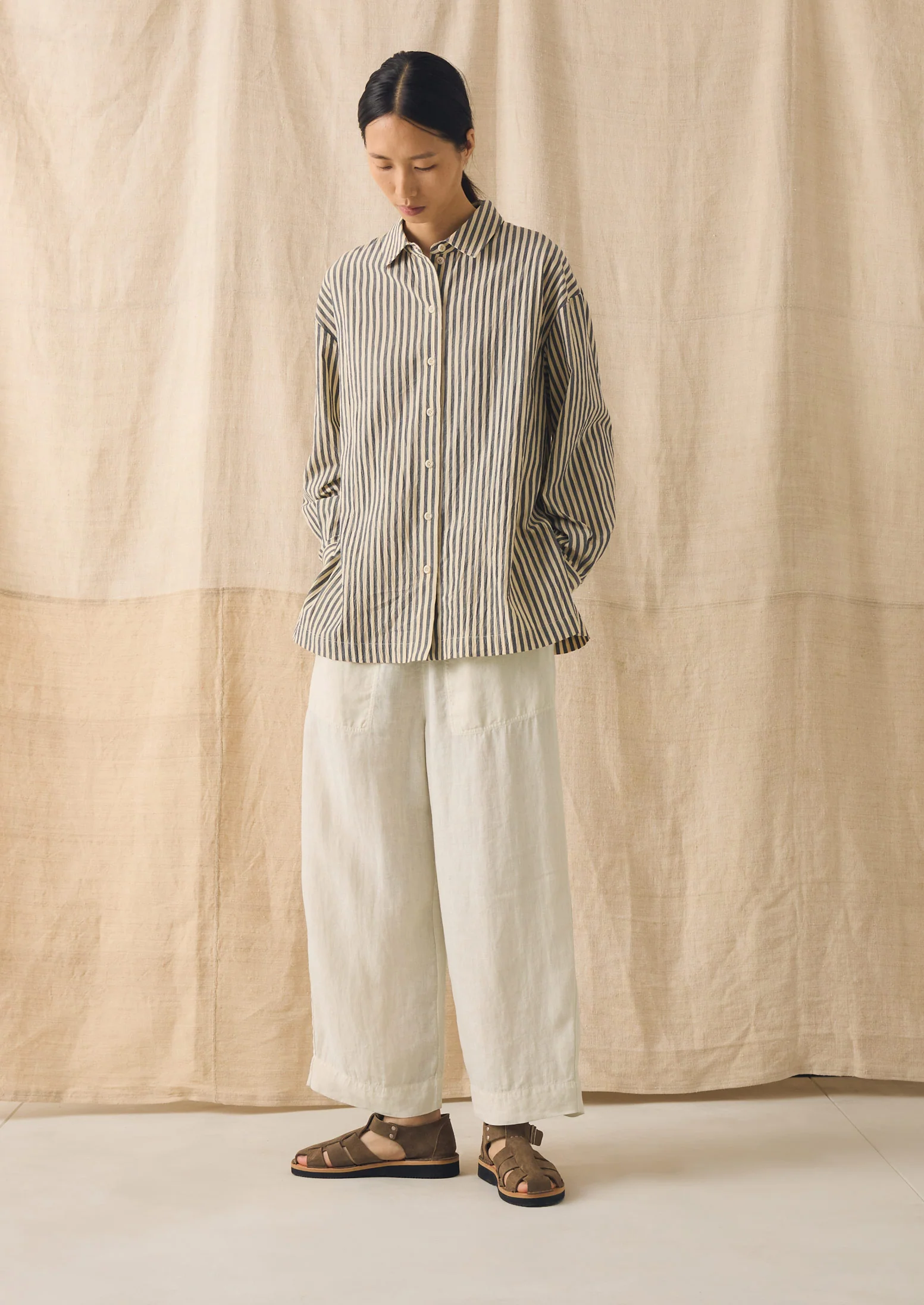 Tablier Stripe Easy Cotton Shirt | Workshop Blue - Image 3