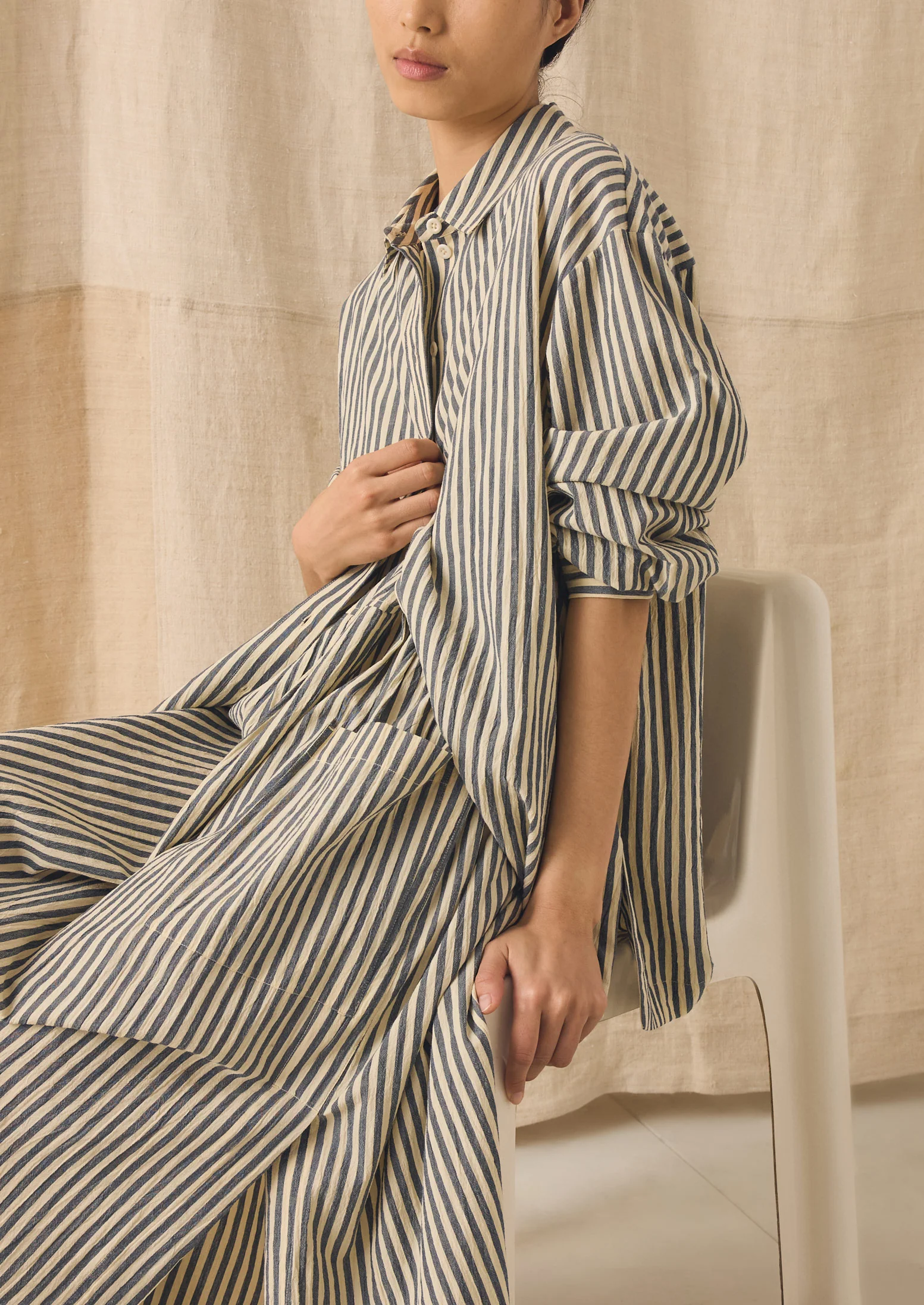 Tablier Stripe Easy Cotton Shirt | Workshop Blue - Image 4