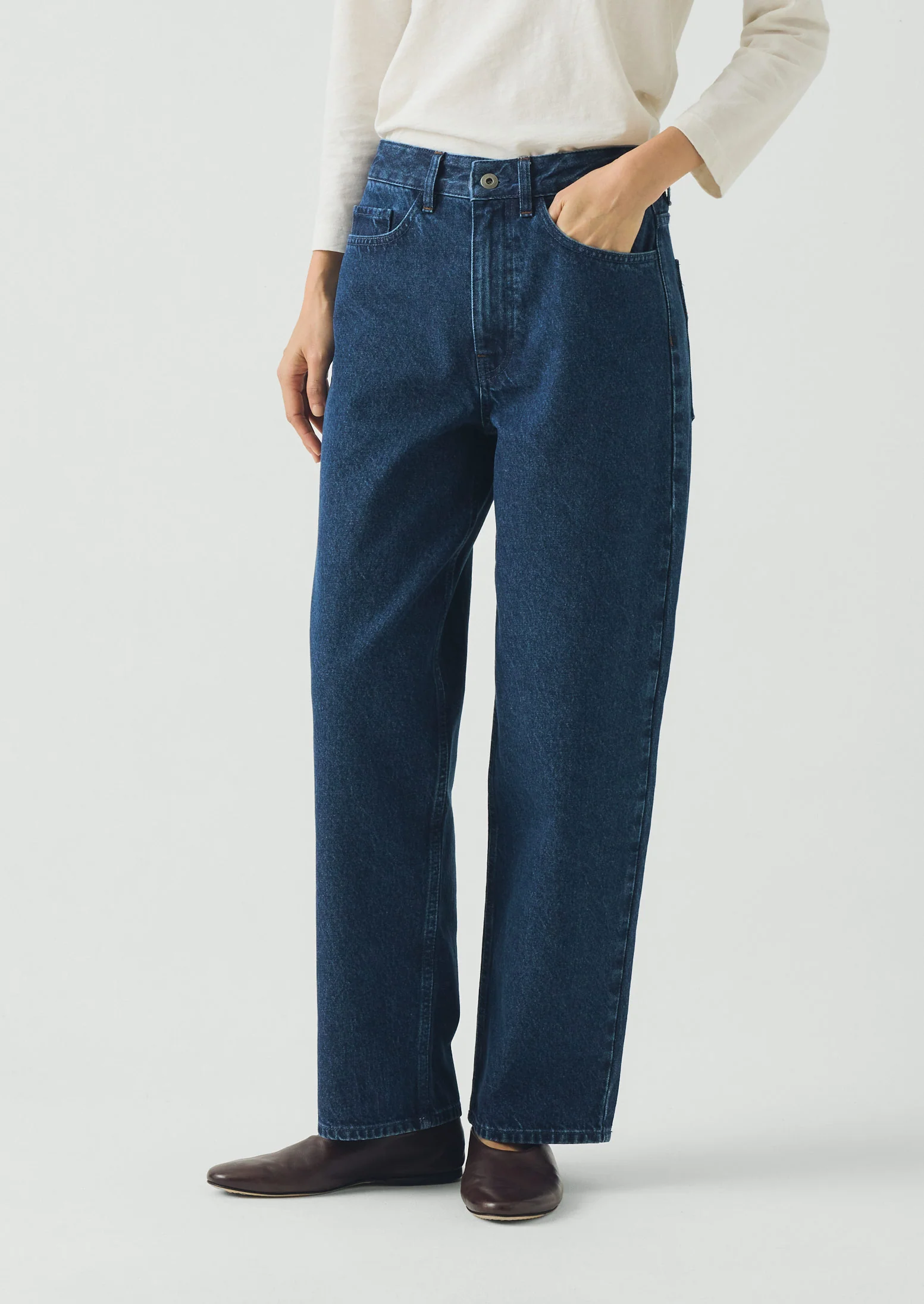Indigo Denim Tapered Trousers | Mid Blue - Image 2