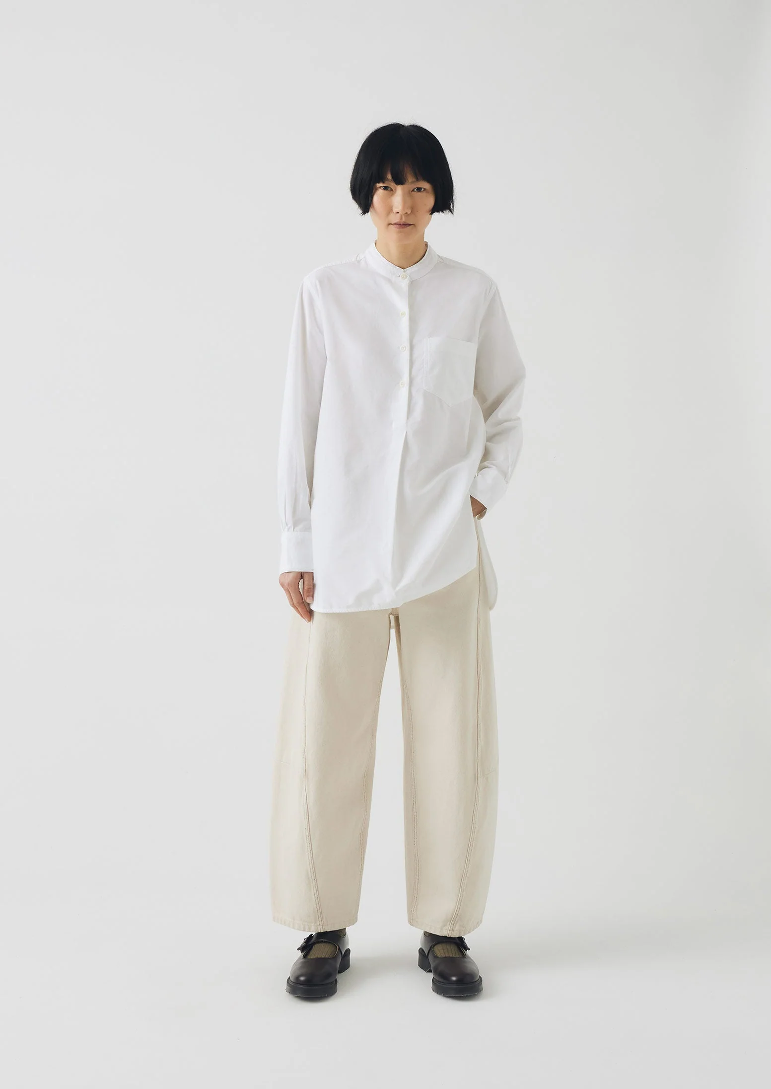 Taro Cotton Oxford Long Shirt | White - Image 3