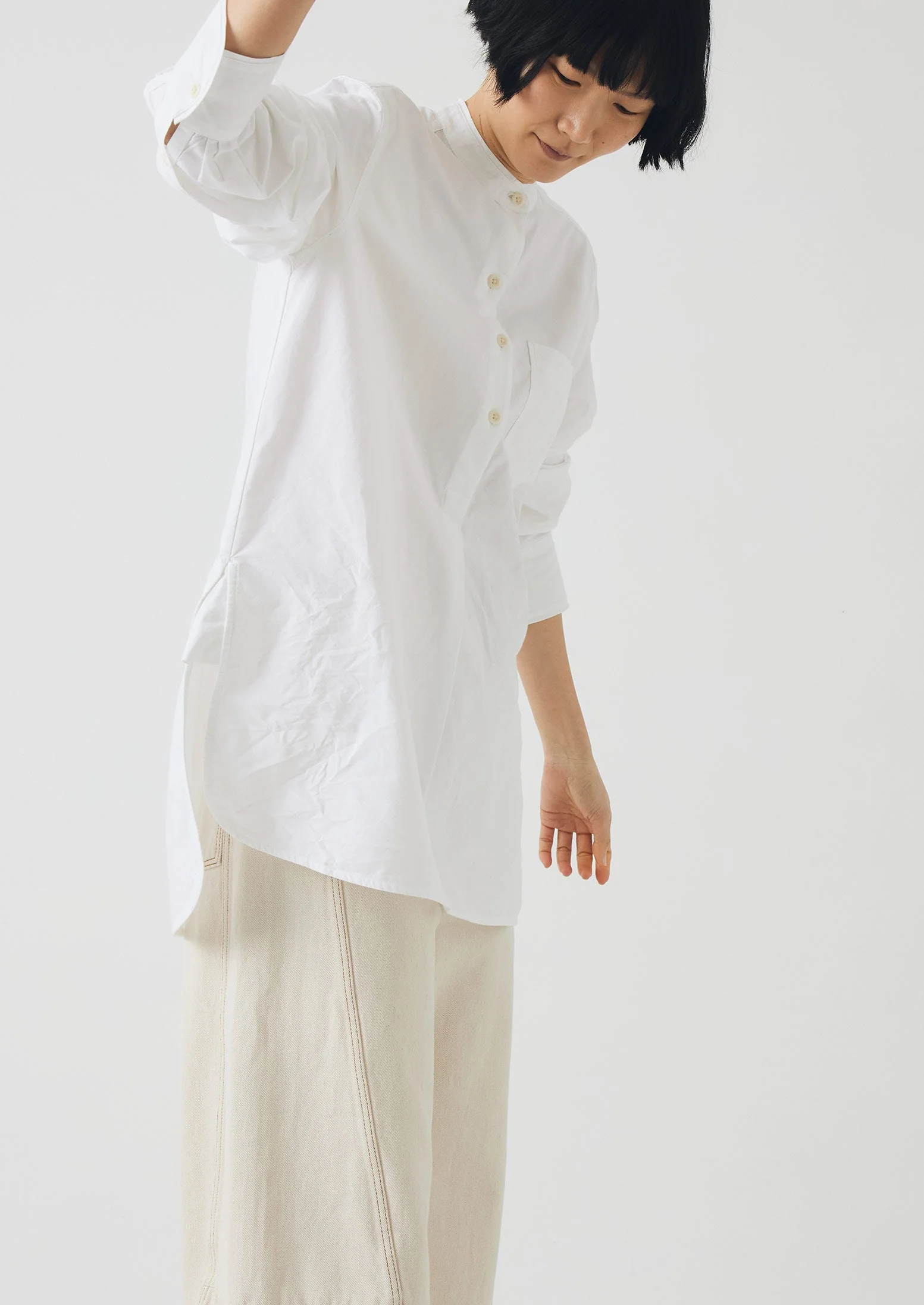 Taro Cotton Oxford Long Shirt | White - Image 4