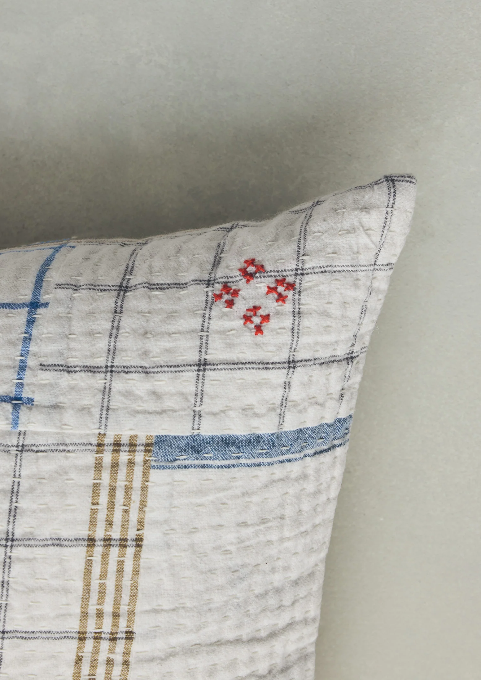 Tea Towel Check Patchwork Cushion Cover | Ecru/Multi - Image 5
