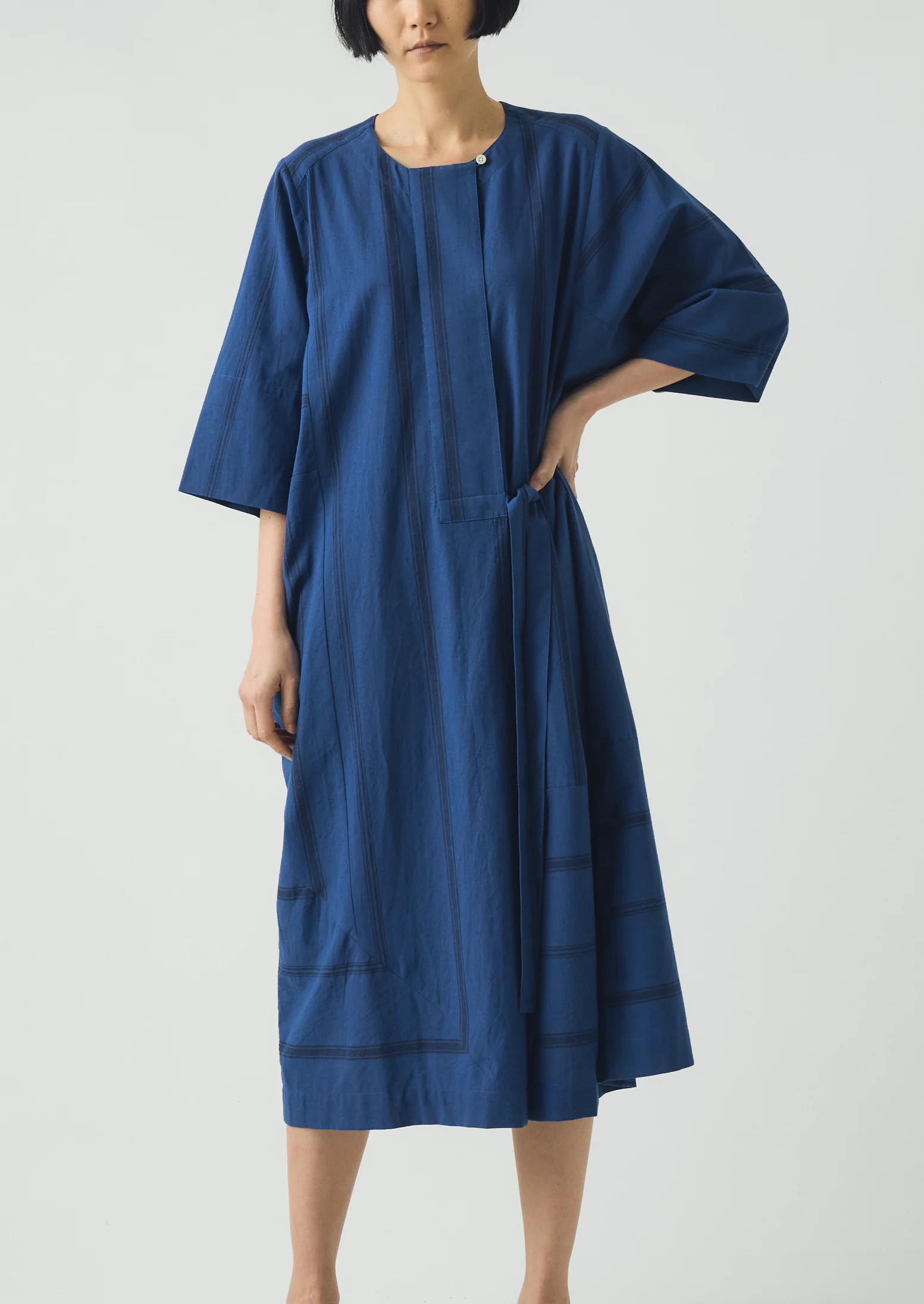 Tea Towel Stripe Cotton Dress | Cobalt Blue - Image 2