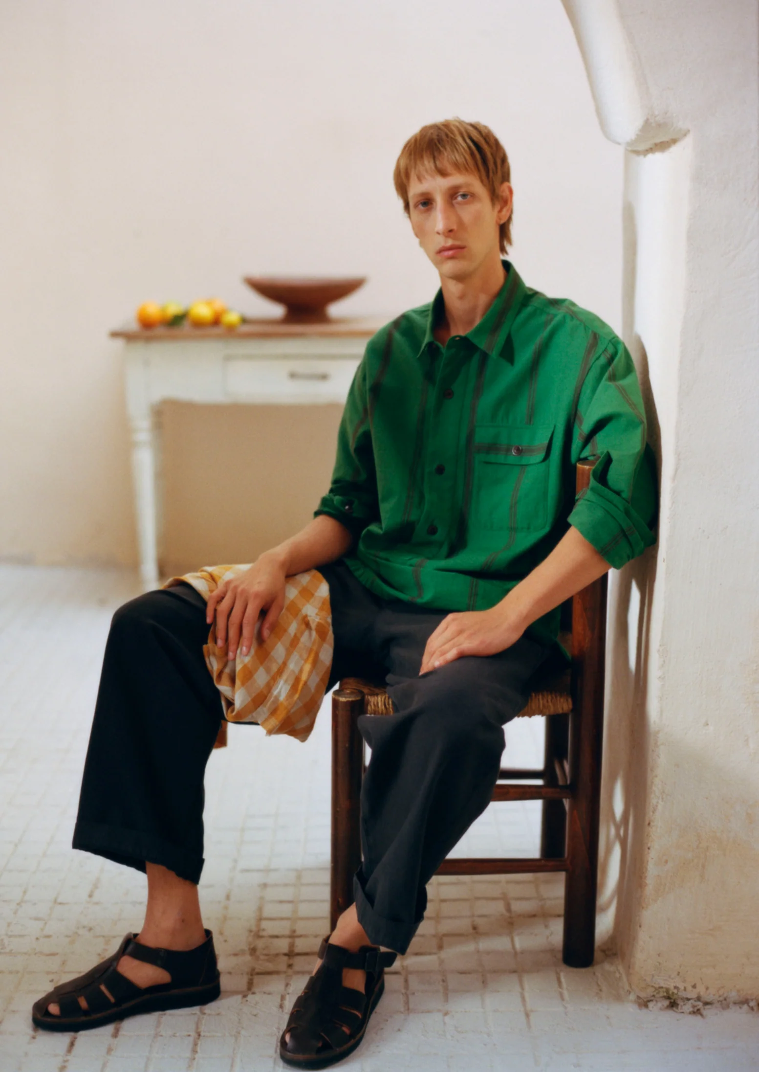 Tea Towel Stripe Cotton Linen Shirt | Sea Green - Image 2