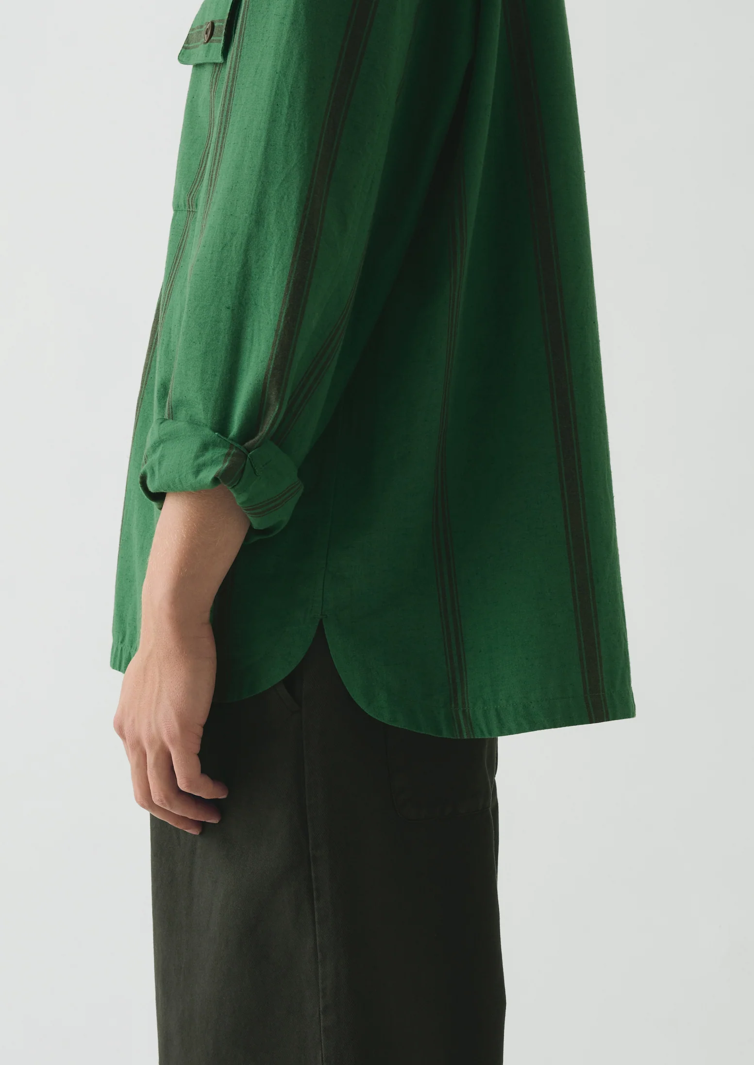 Tea Towel Stripe Cotton Linen Shirt | Sea Green - Image 4