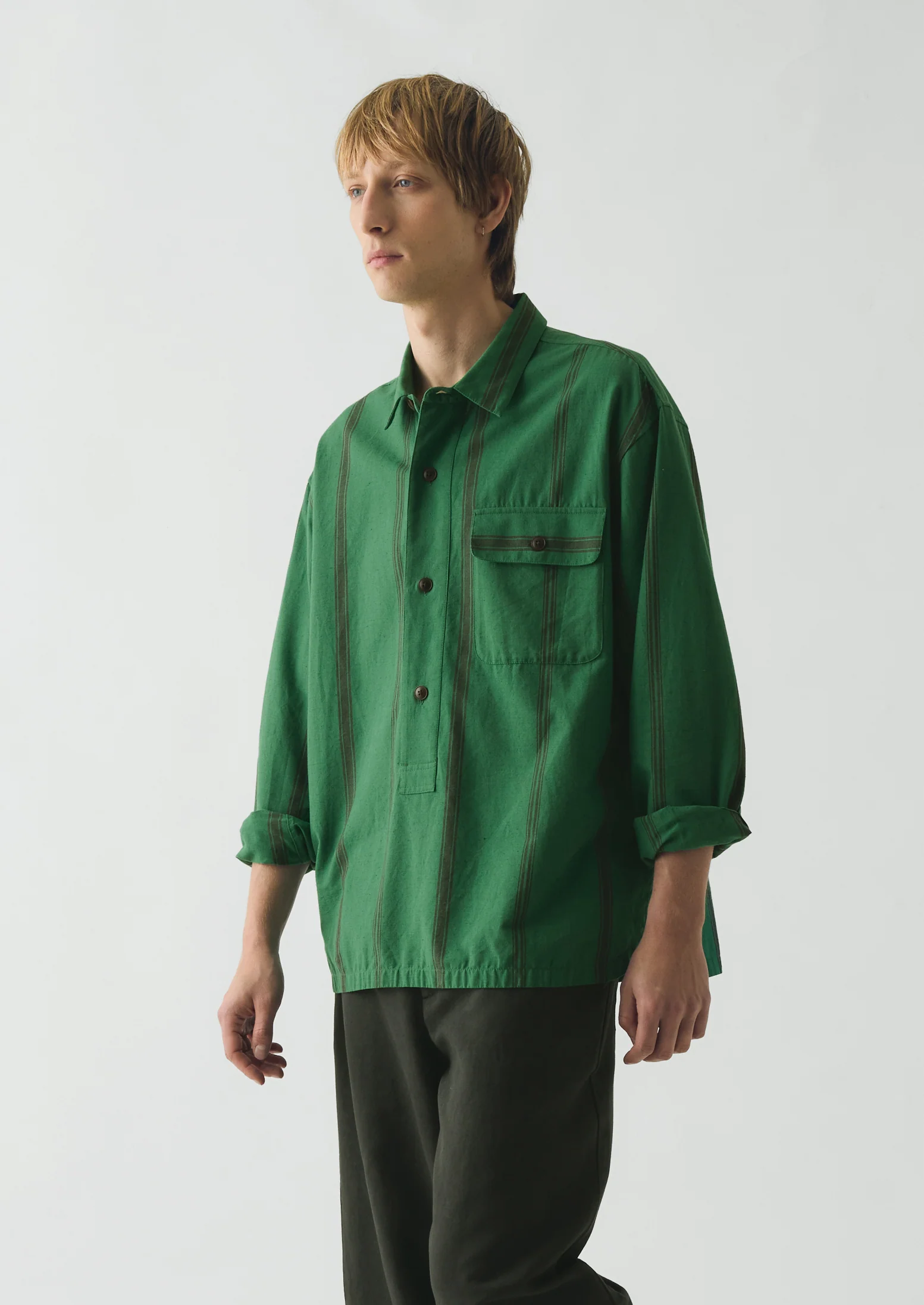 Tea Towel Stripe Cotton Linen Shirt | Sea Green - Image 6