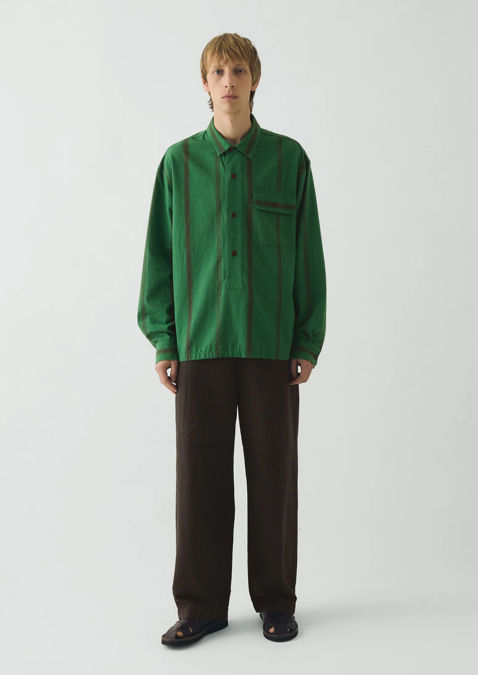 Tea Towel Stripe Cotton Linen Shirt | Sea Green - Image 7