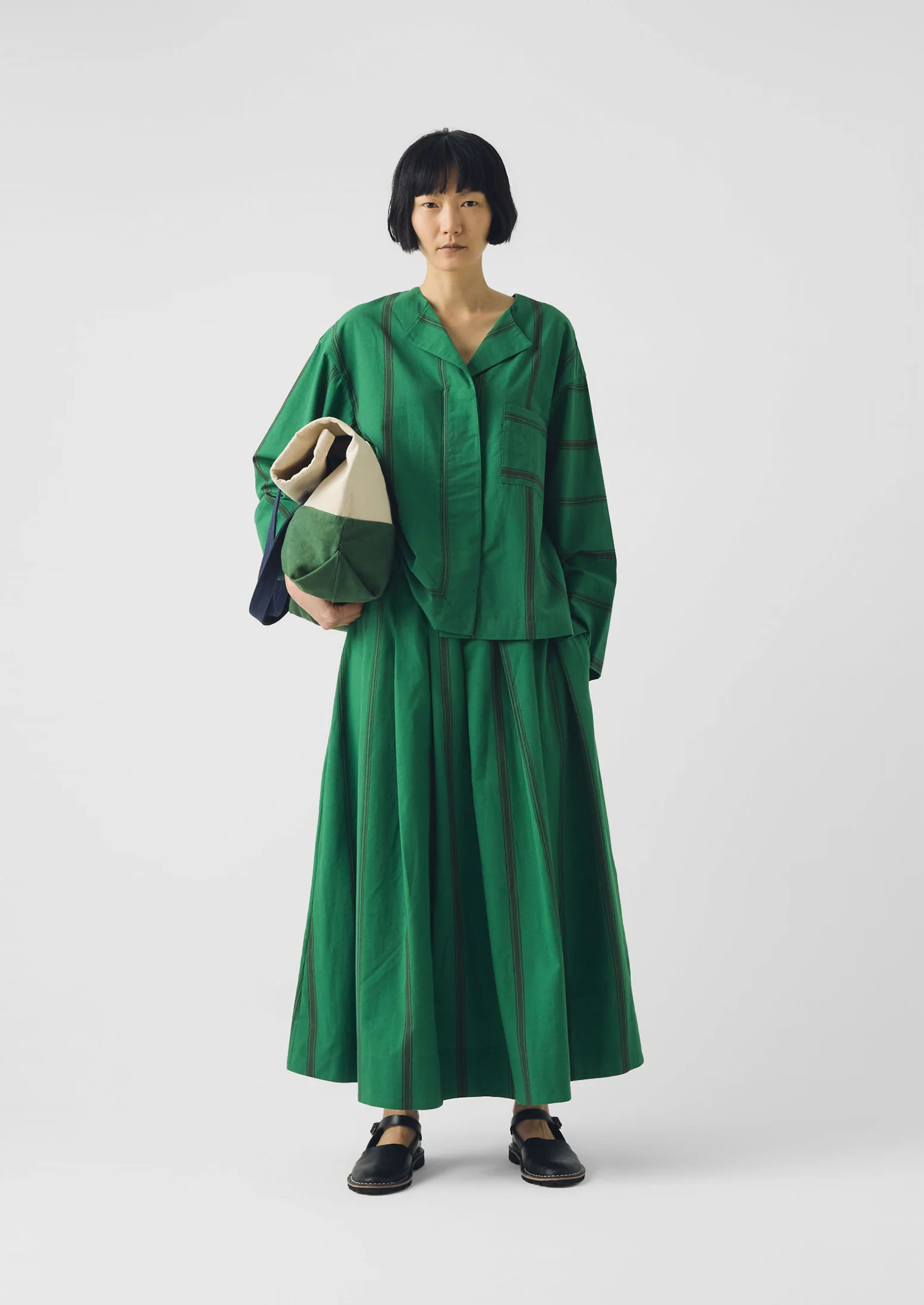 Tea Towel Stripe Cotton Skirt | Sea Green - Image 3