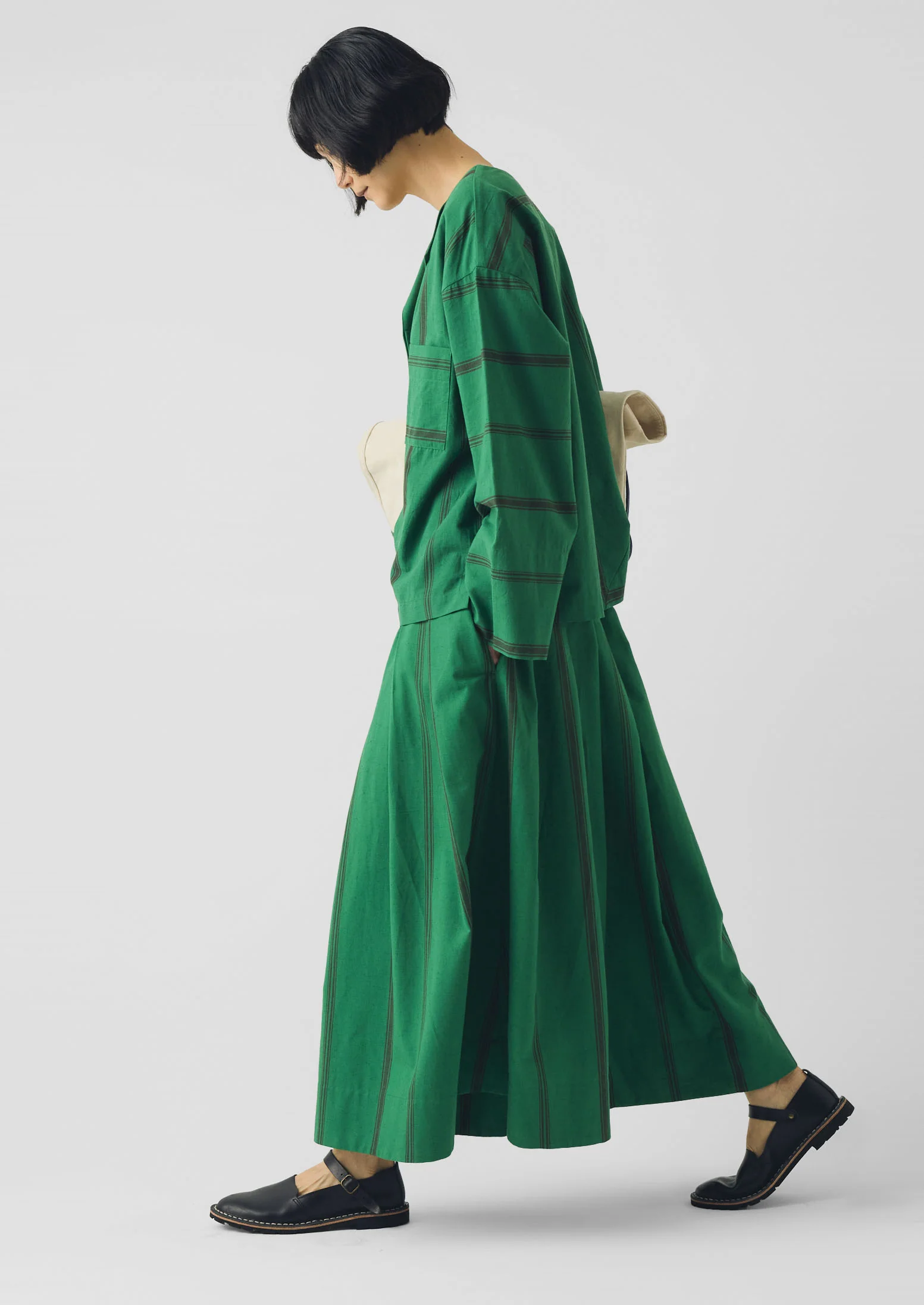 Tea Towel Stripe Cotton Skirt | Sea Green - Image 7