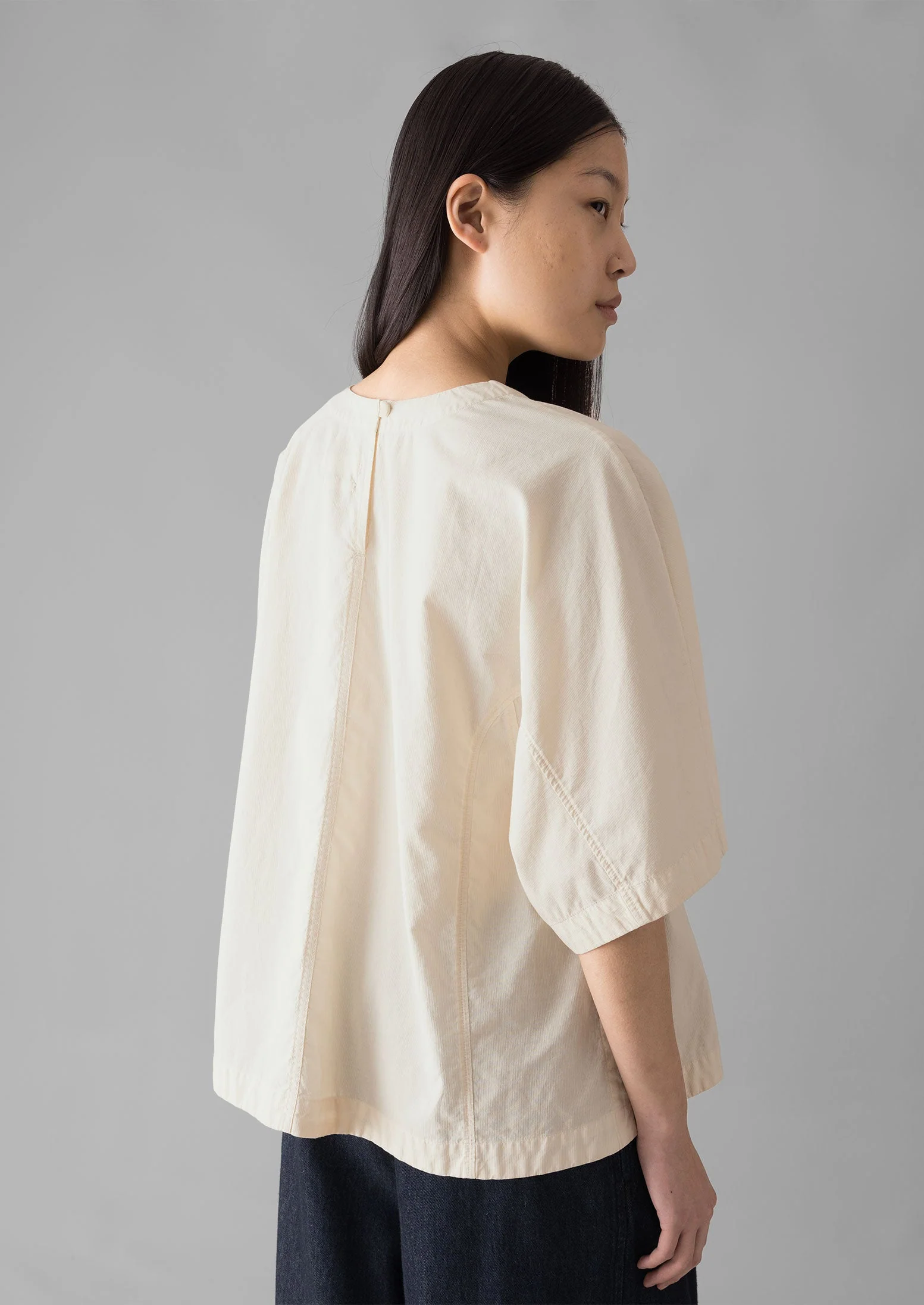 Textured Cotton Poplin V-Neck Top | Ecru - Image 4