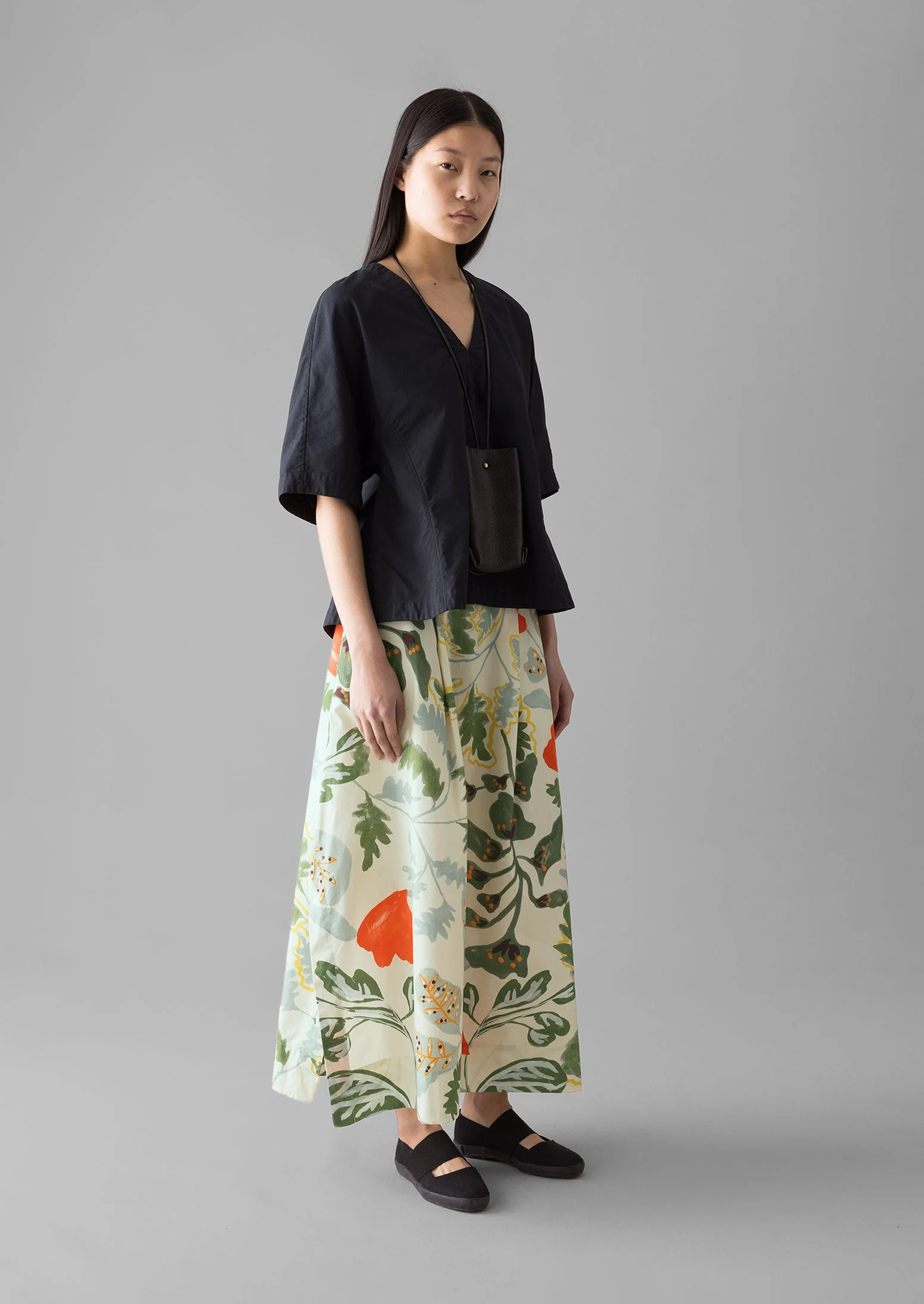 Textured Cotton Poplin V-Neck Top | Ink - Image 4
