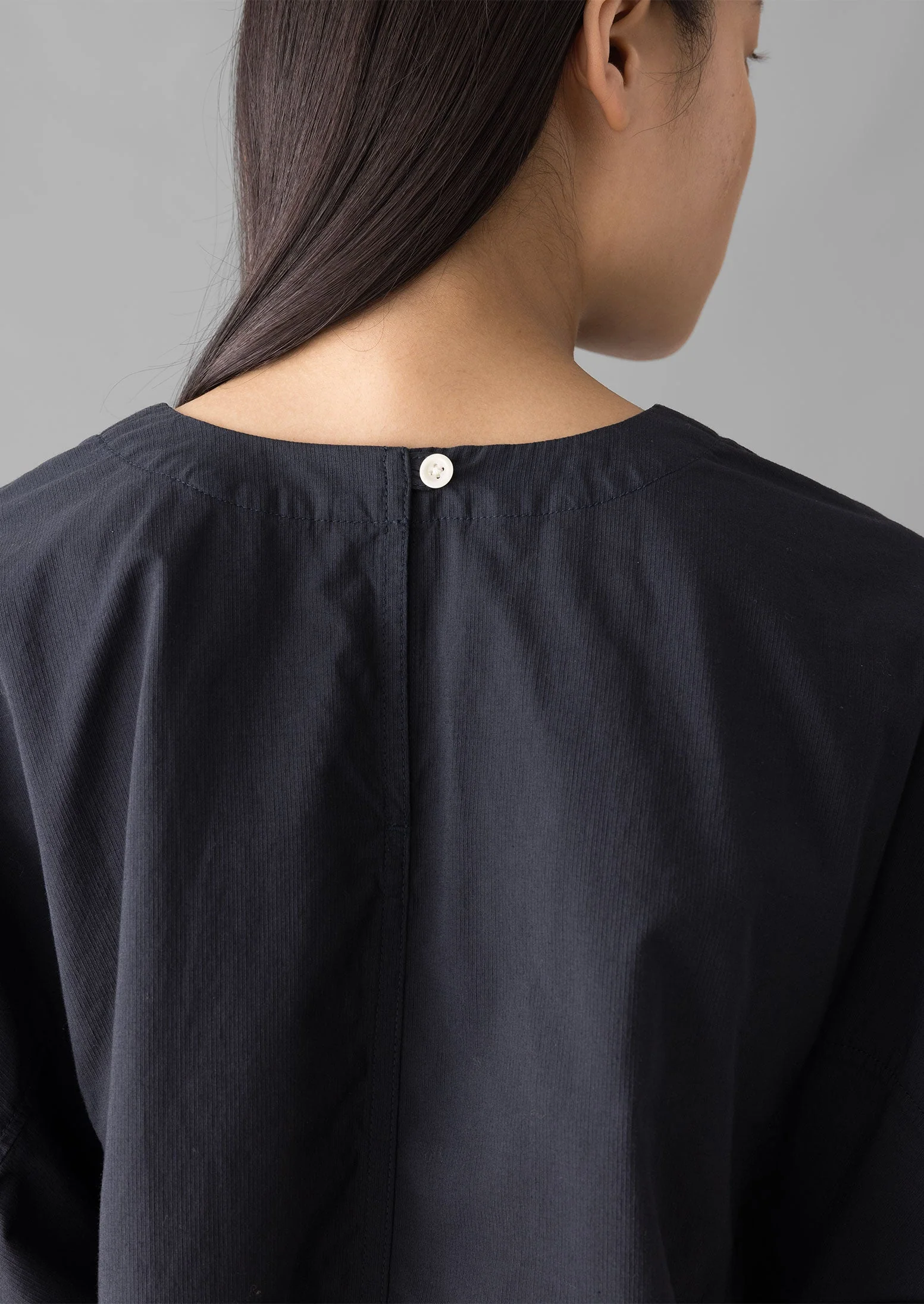 Textured Cotton Poplin V-Neck Top | Ink - Image 5