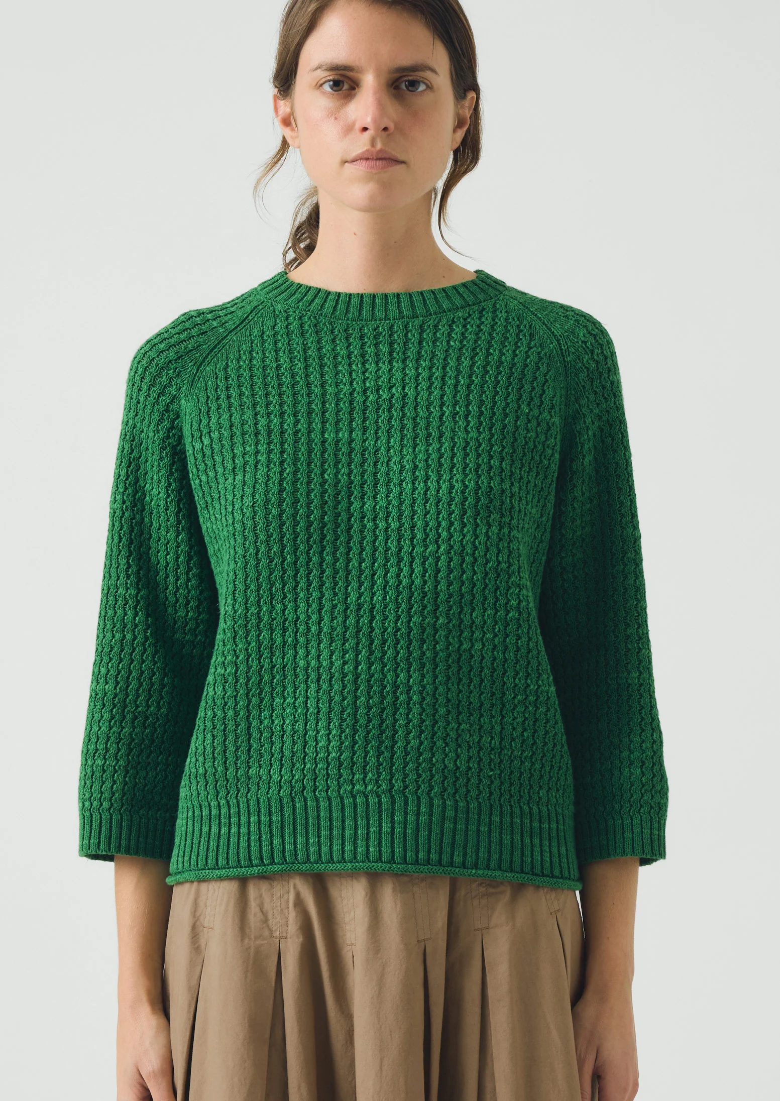 Textured Rib Linen Cotton Sweater | Viridian Green - Image 5