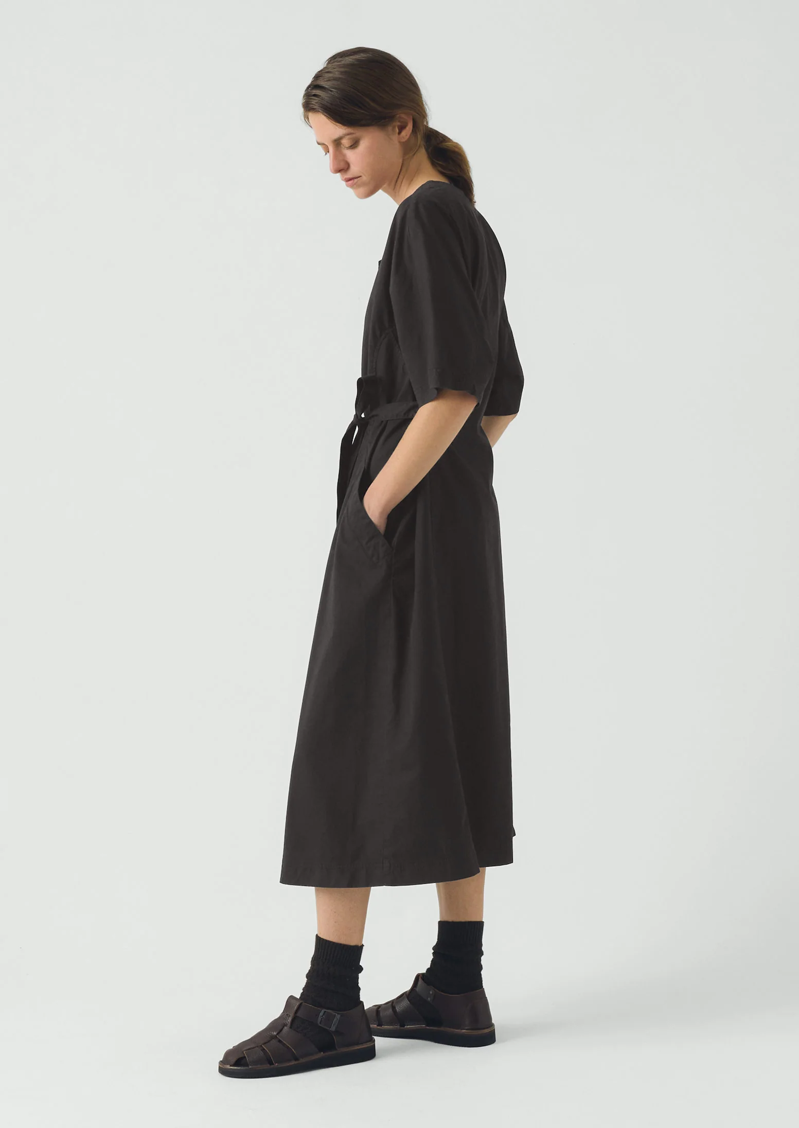 Tie Waist Cotton Twill Dress | Slate - Image 2