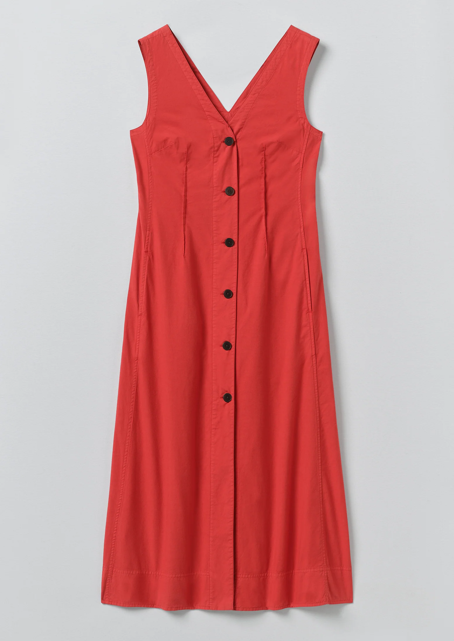 V Neck Cotton Linen Poplin Dress | Goji Berry