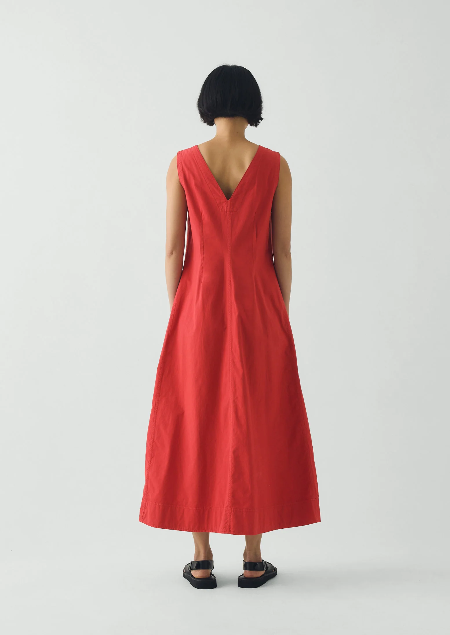 V Neck Cotton Linen Poplin Dress | Goji Berry - Image 3