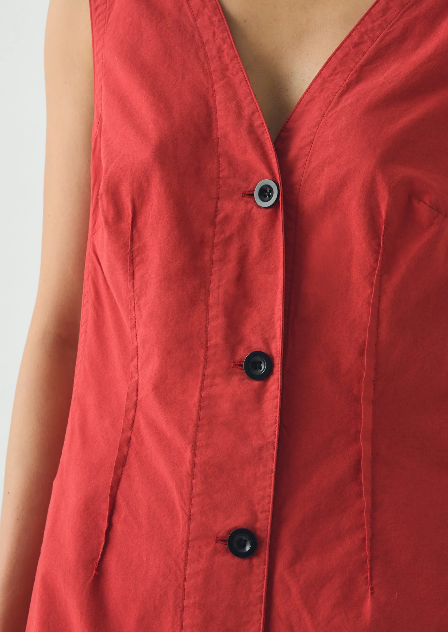V Neck Cotton Linen Poplin Dress | Goji Berry - Image 4