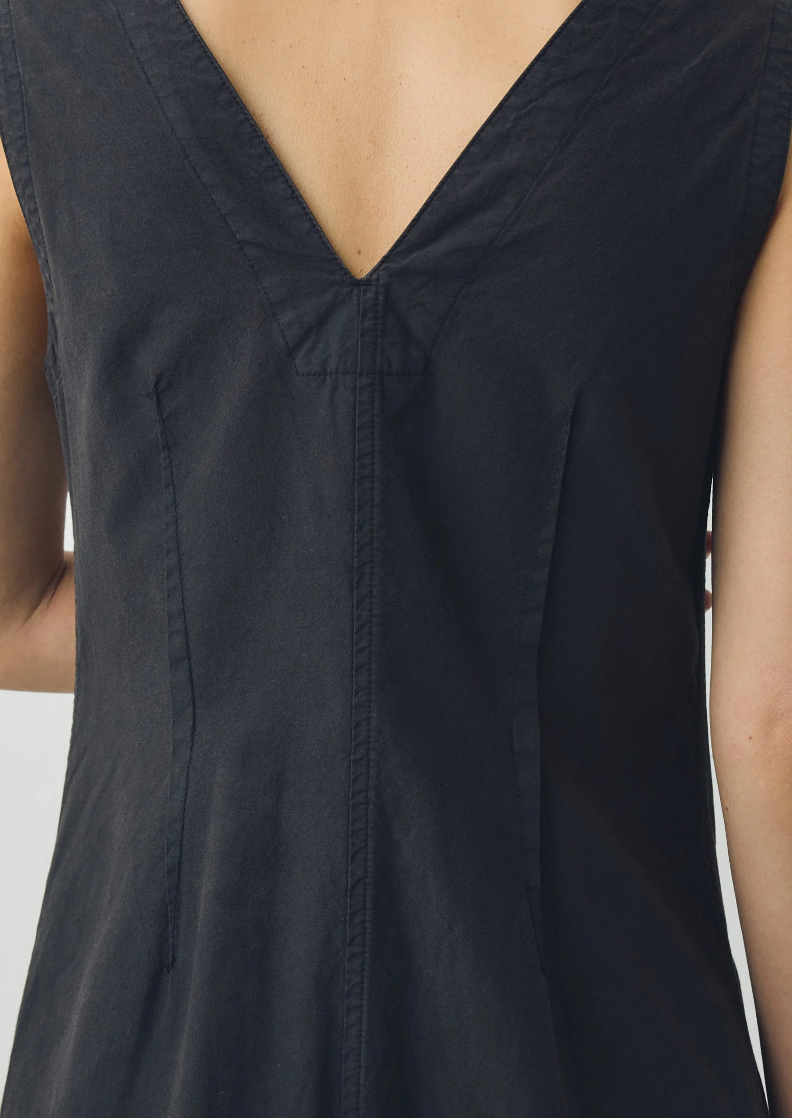 V Neck Cotton Linen Poplin Dress | Washed Black - Image 3