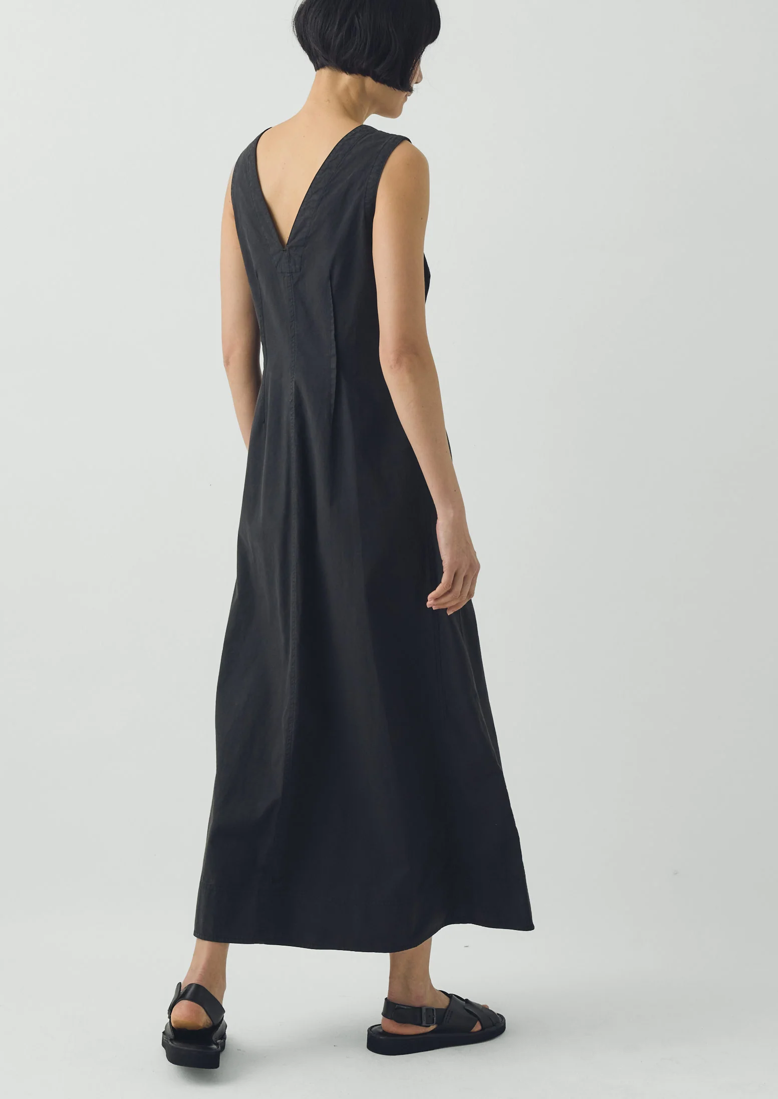 V Neck Cotton Linen Poplin Dress | Washed Black - Image 4