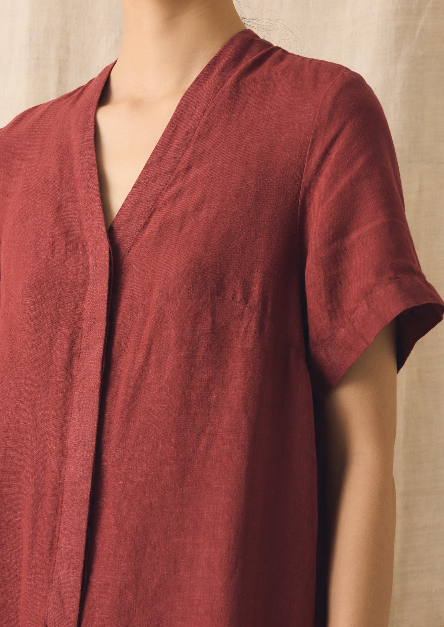 V Neck Garment Dyed Linen Jumpsuit | Tomato Red - Image 5
