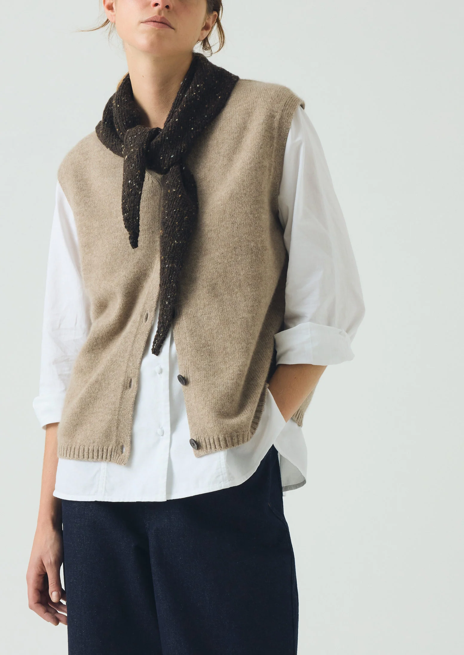 Wool Cashmere V Neck Tank | Stone Melange - Image 2