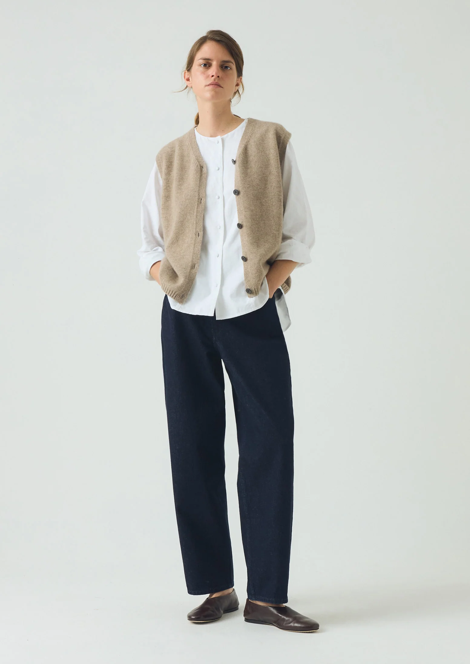 Wool Cashmere V Neck Tank | Stone Melange - Image 4