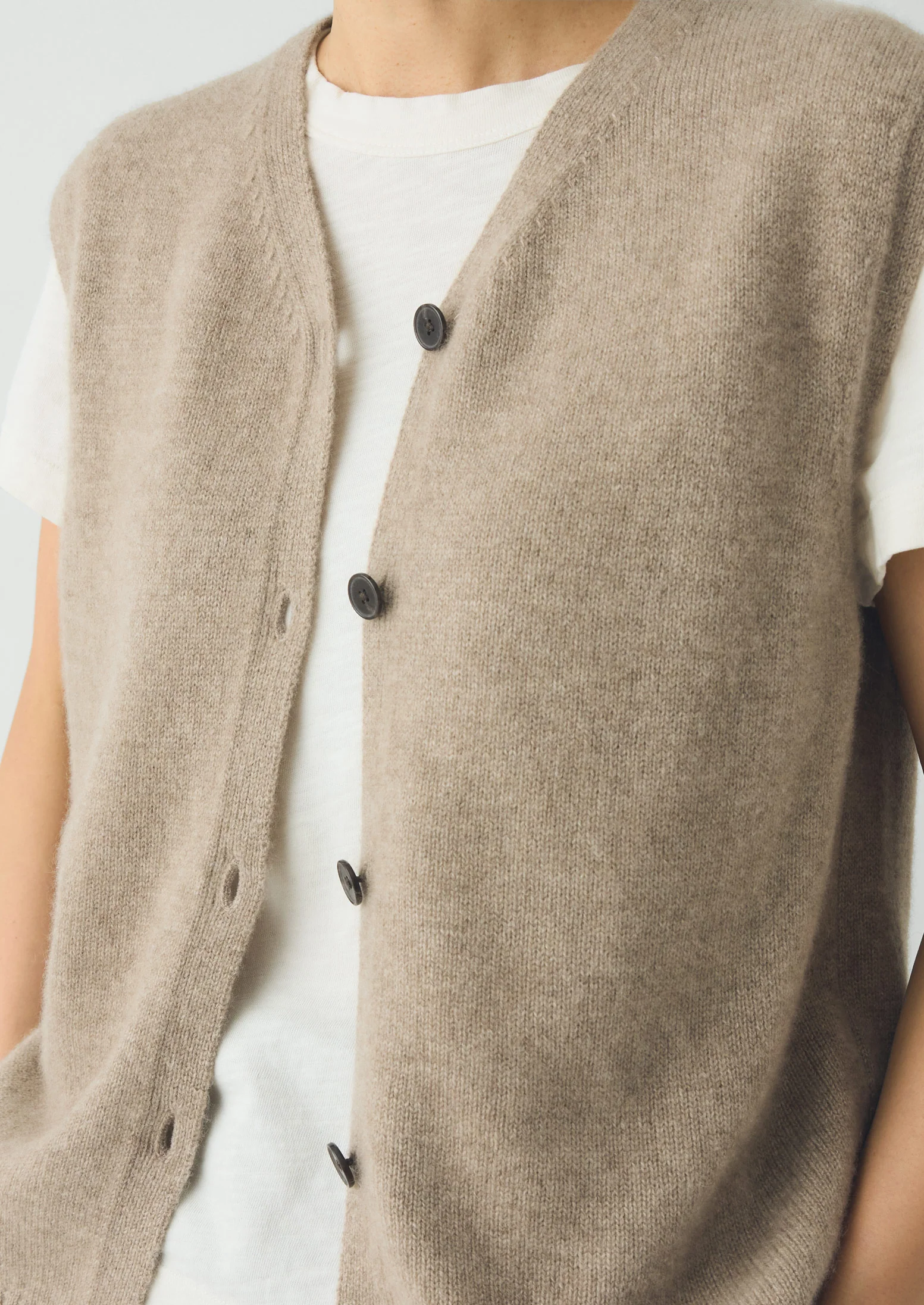 Wool Cashmere V Neck Tank | Stone Melange - Image 6