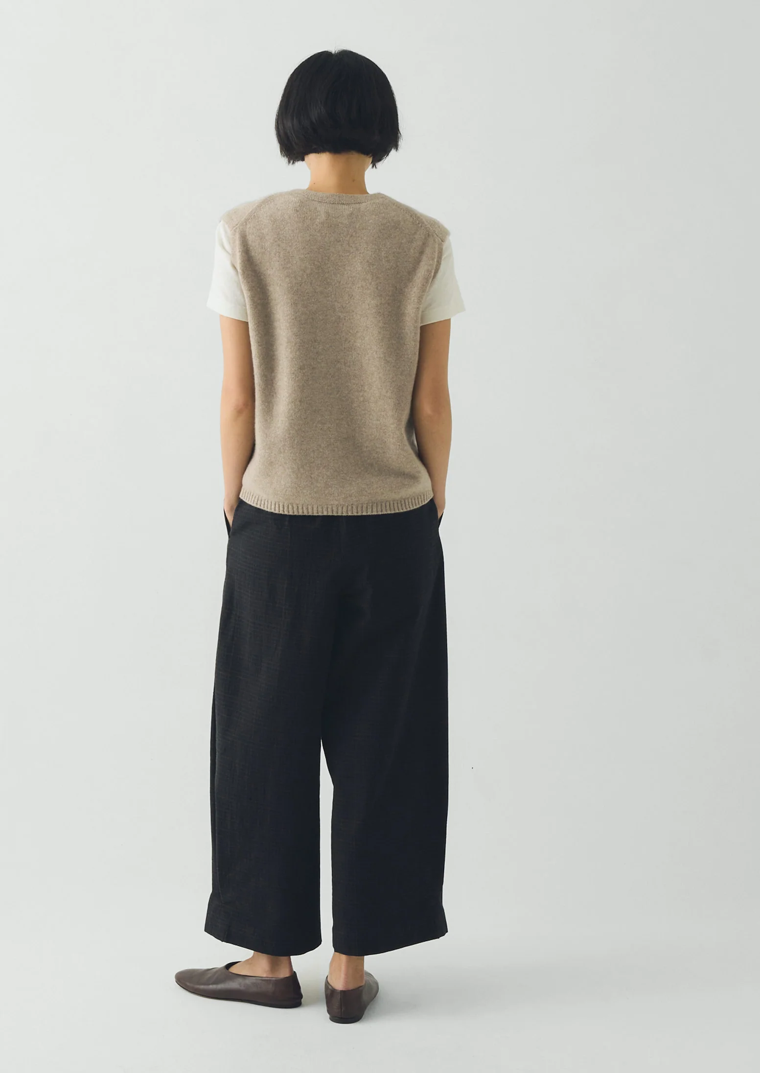 Wool Cashmere V Neck Tank | Stone Melange - Image 7