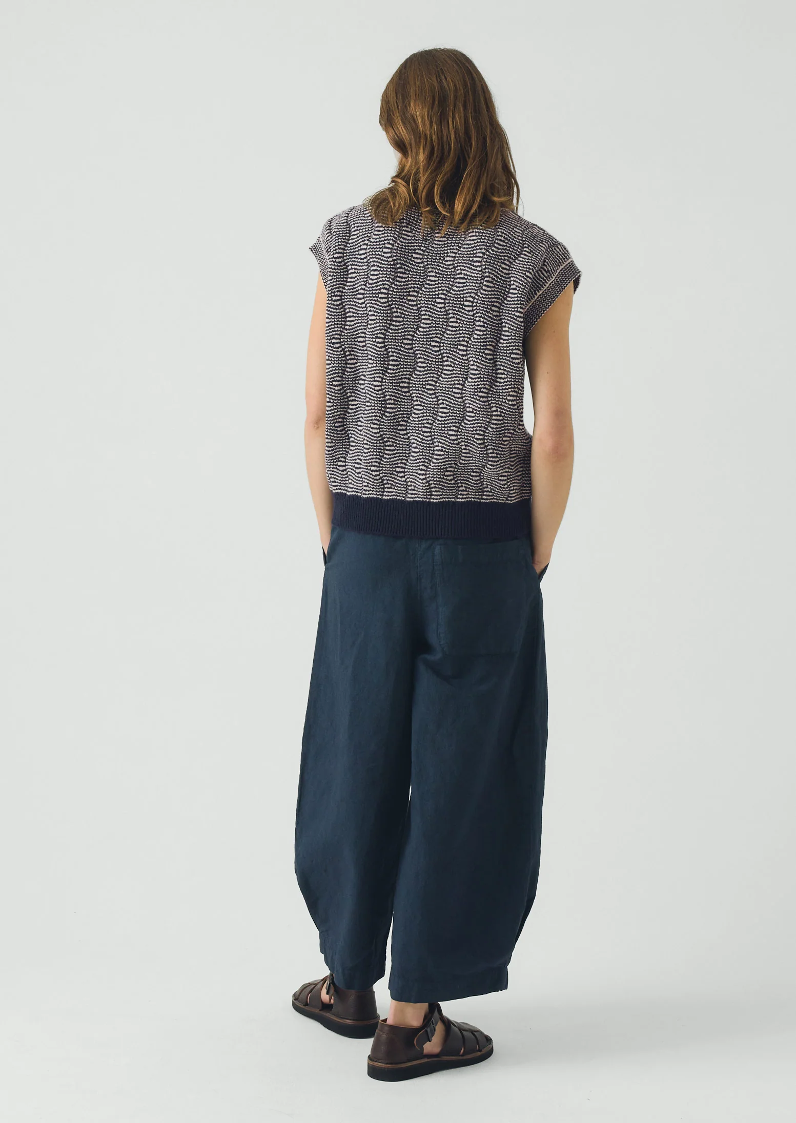 Wavy Stripe Knitted Wool Cotton Top | Navy/Parchment - Image 4
