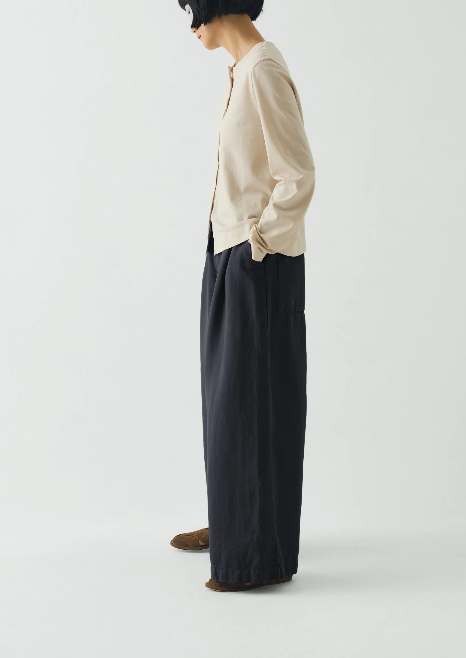 Wide Leg Cotton Linen Twill Trousers | Nile Blue - Image 4