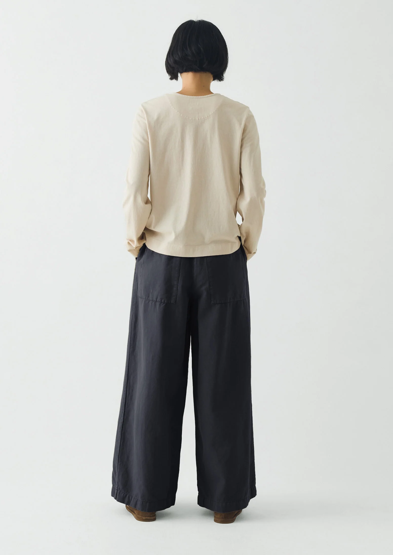 Wide Leg Cotton Linen Twill Trousers | Nile Blue - Image 5